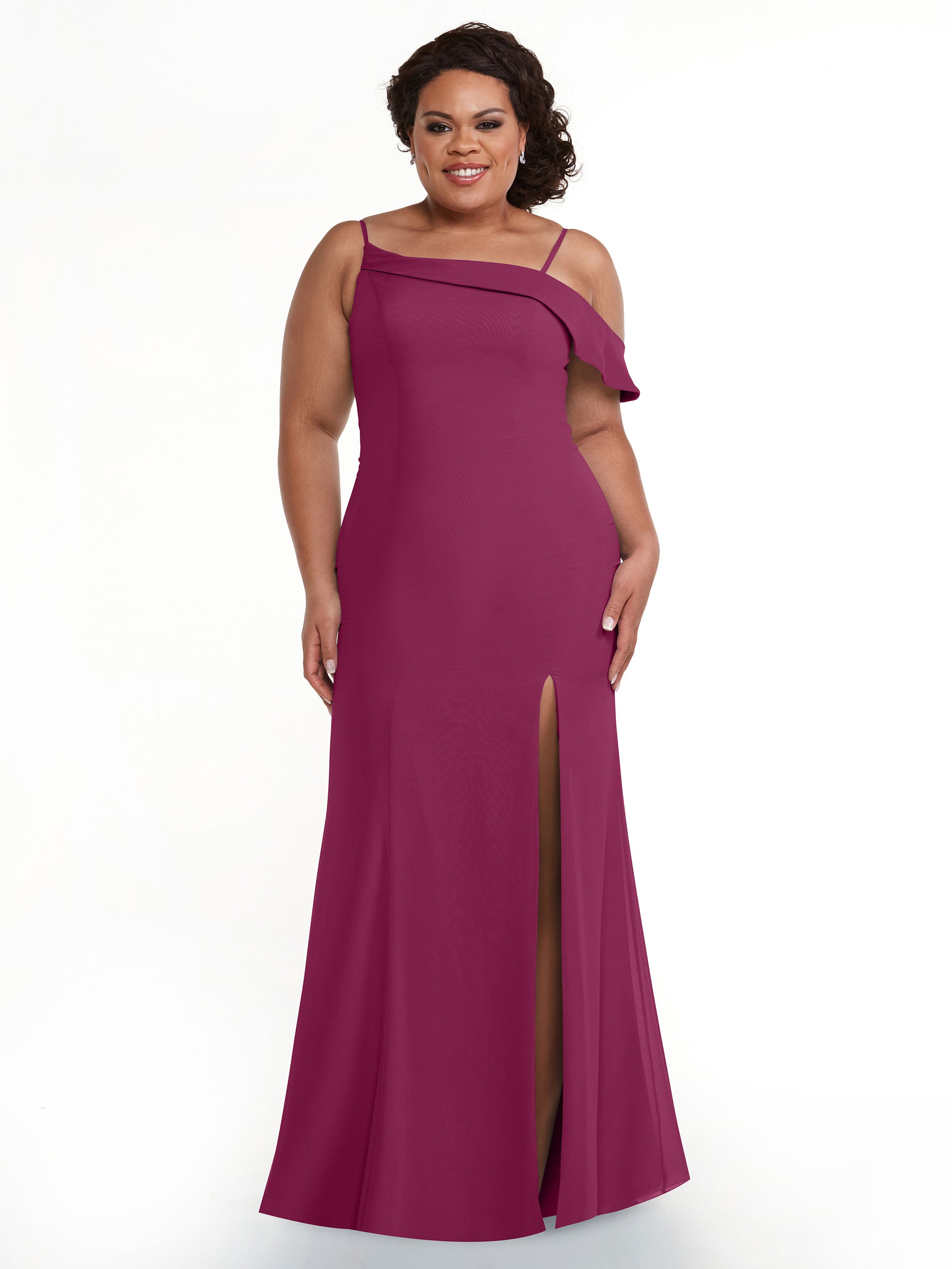 Elegant One Shoulder Chiffon Bridesmaid Dress 80153 - Fit & Flare Style for Weddings, Prom, Formal Events - Plus Size Available