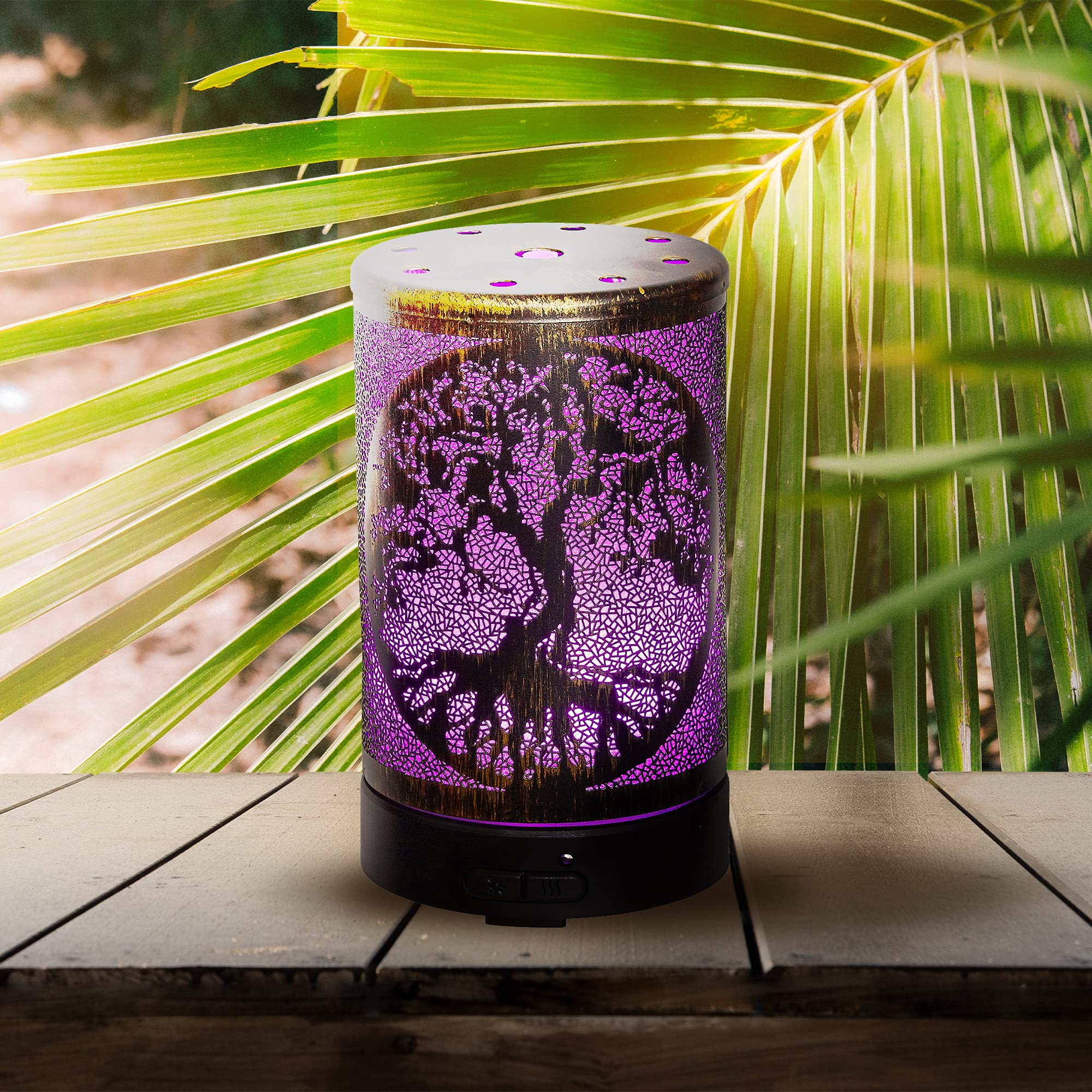 AROMAR Essential Ultrasonic Oil Diffuser - Cool Mist Humidifier & Aromatherapy Diffuser with Auto Shut-Off, 7 Color LED Lights for Home, Office, Yoga Studio and Spa (Bronze Tree of Life Design)