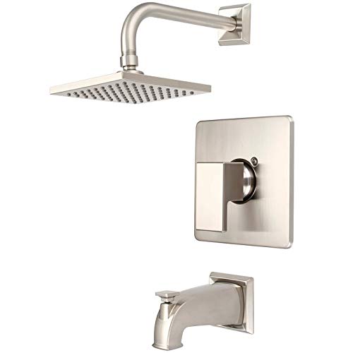 T-4MO100 Single Handle Volume Control Tub and Shower Faucet in Brushed Nickel - Modern Bathroom Fixture for Shower and Bathtub Use