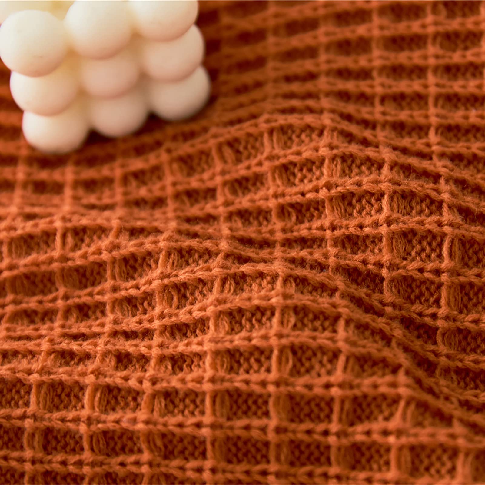 Decorative Knitted Pillow Sham with Tassels - Checkered Cushion Cover in Soft Warm Knit Pattern (Orange) - Perfect for Sofa, Bedroom Decor & Cozy Home Accessories