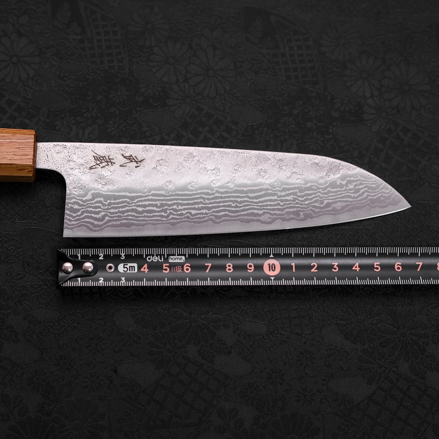Premium 440C Santoku Knife - 165mm Nashiji Damascus Blade with Oak Handle - Perfect for Slicing, Dicing & Chopping Vegetables, Meat & Fish