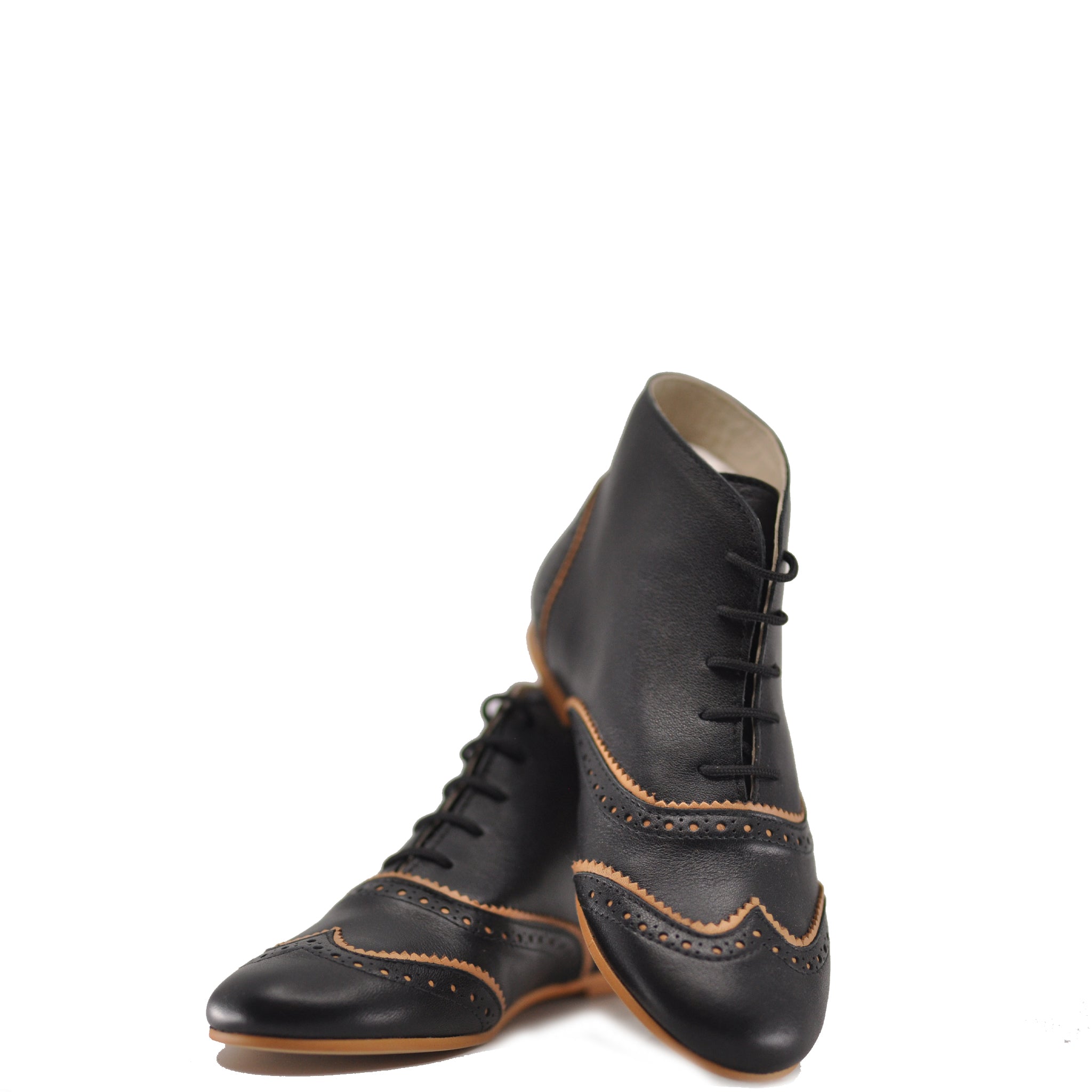Stylish Sonatina Black & Cognac Wingtip Bootie - Women's Fashion Ankle Boots for Office, Party & Fall Outfits | Comfortable & Trendy Dress Shoes
