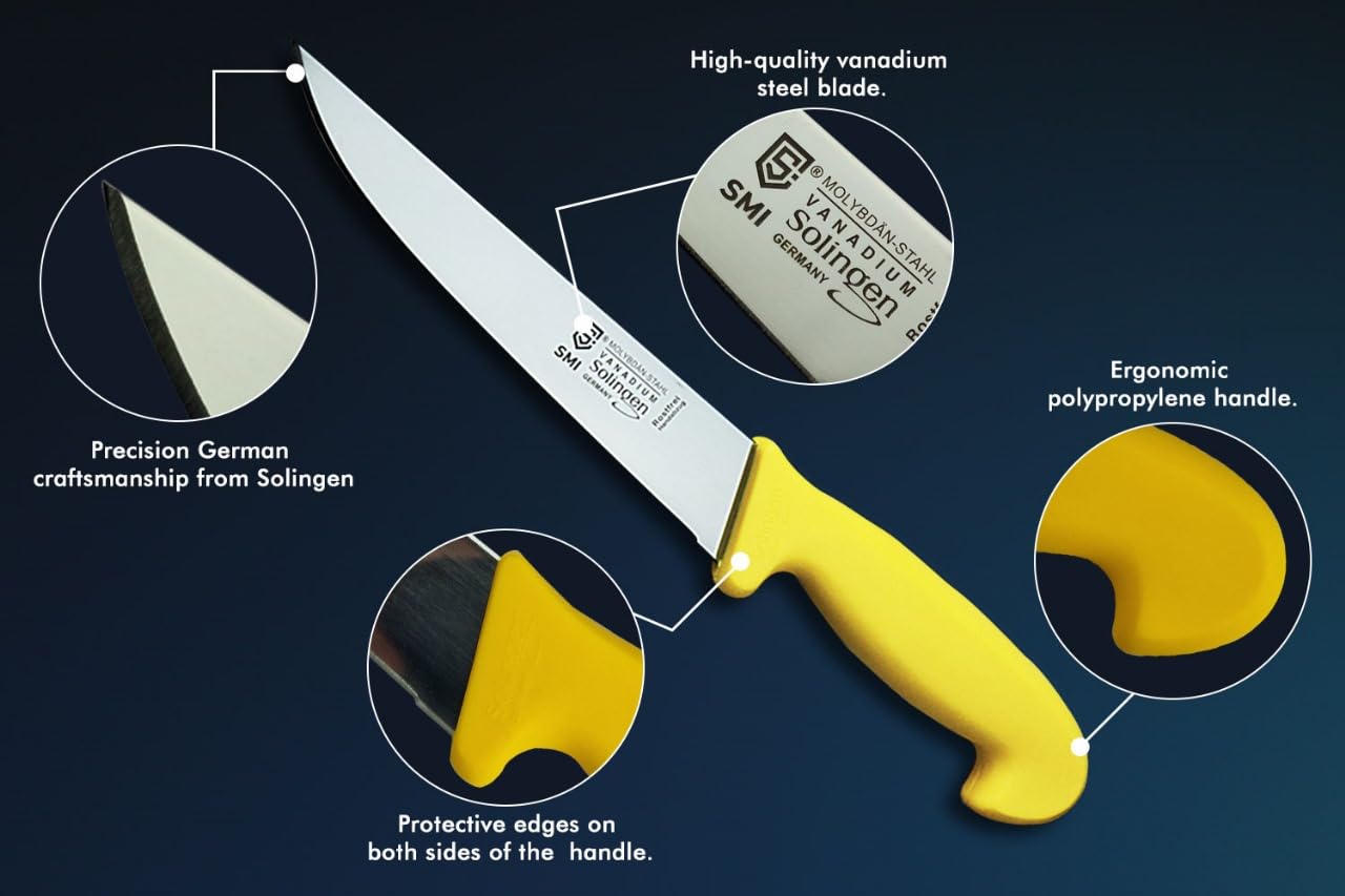 7-Inch Professional Solingen Butcher Knife - German-Made Chef Knife for Meat Cutting & Processing | Ultra Sharp Kitchen Knife for Chefs & Home Cooking | Perfect for Butchering, Slicing Steak & Food Prep