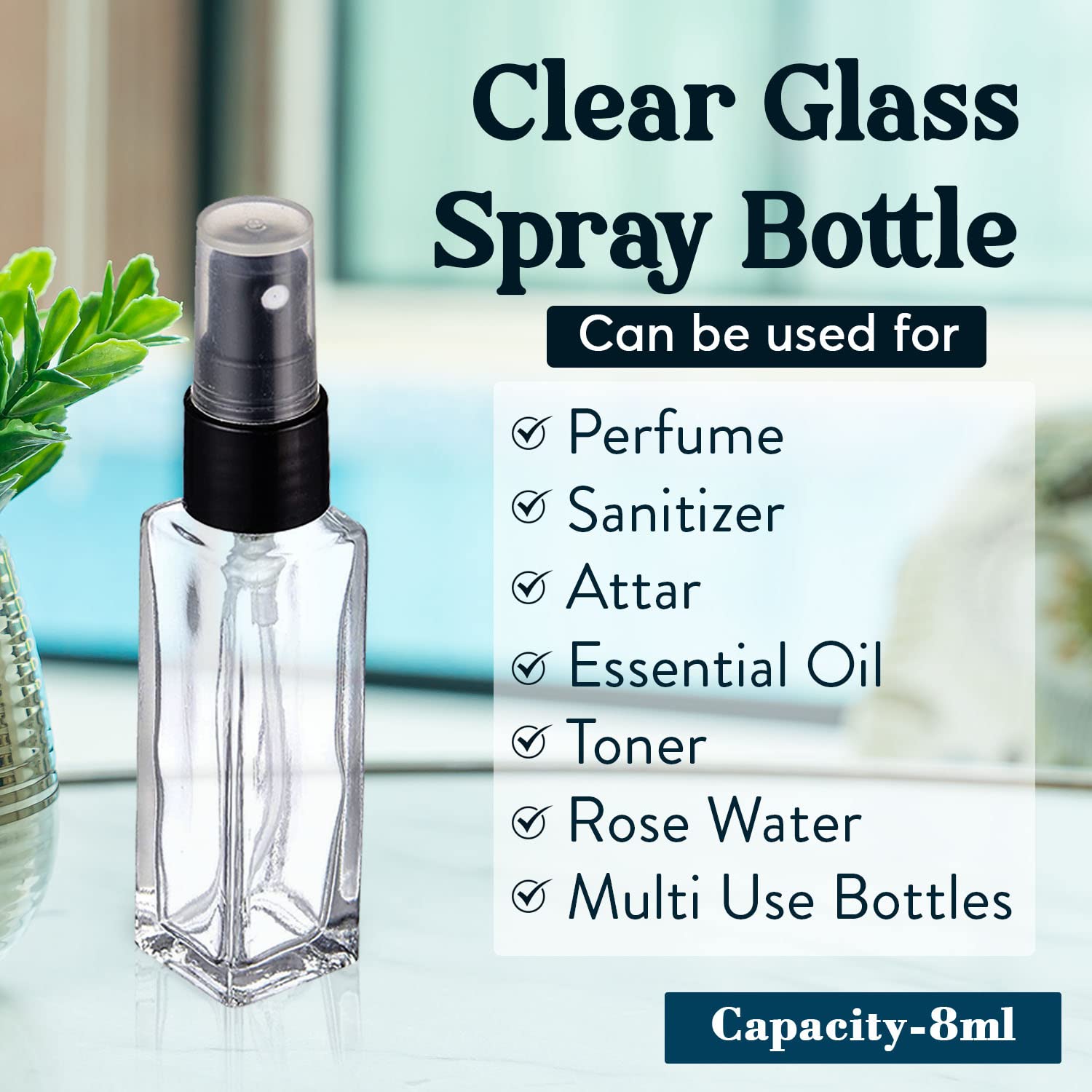 Refillable Clear Glass Perfume Bottles with Spray Pump - 8ml (3 Pack) for Essential Oils, Aromatic Water & Fragrance Blends | Perfect for Travel, Home & DIY Perfume Making