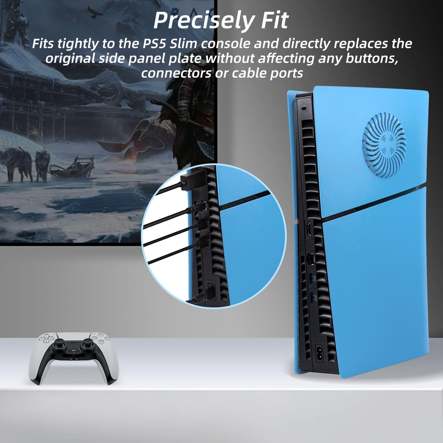 Mcbazel PS5 Slim Faceplate Replacement - ABS Protective Cover & Ventilation Accessories for Playstation 5 Slim Digital Edition - Light Blue (Not for PS5/PS5 Pro) | Gaming Console Protection & Style Upgrade