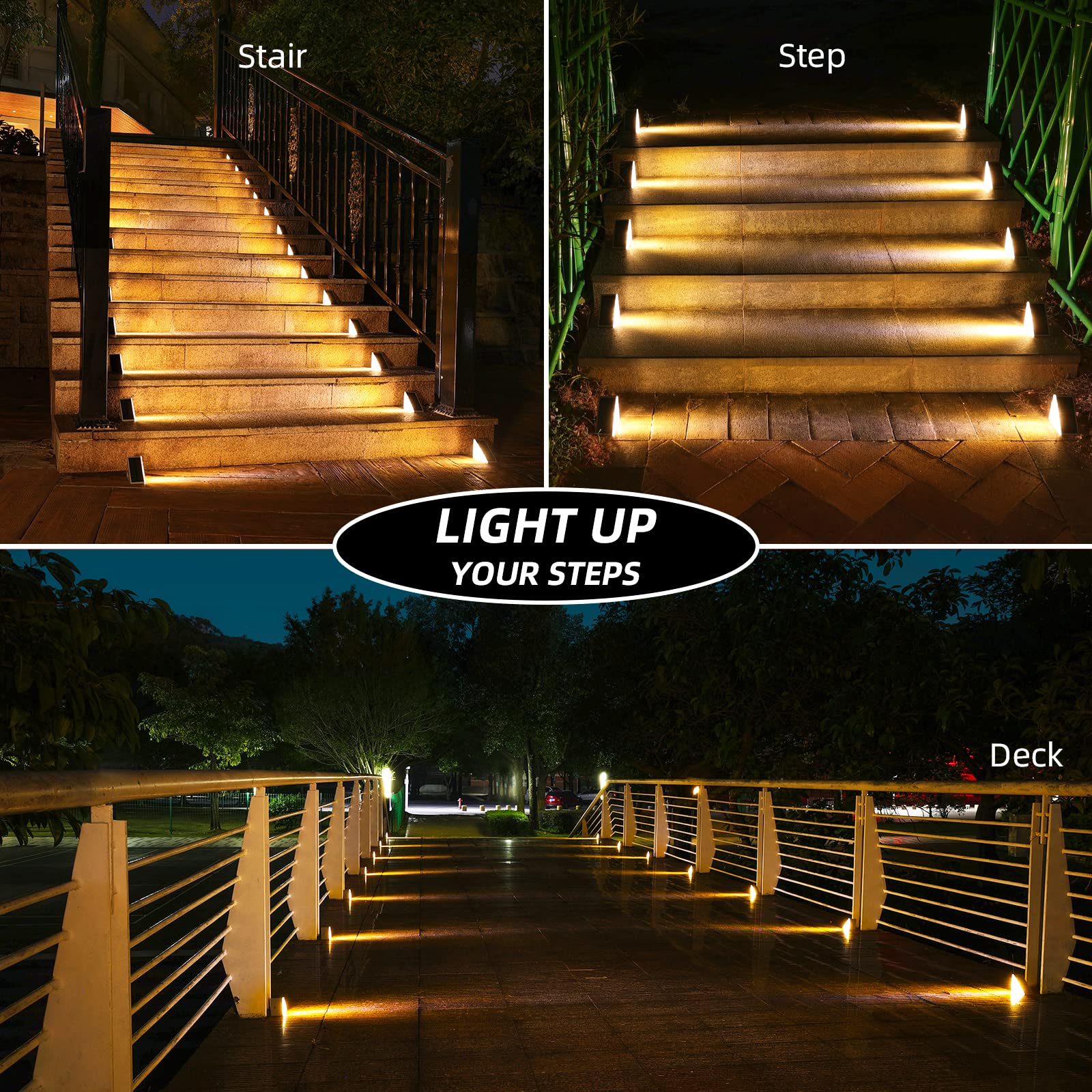 NIORSUN 6 Pack Solar Step Lights - Warm White Outdoor Stair Lights, Waterproof IP67, Auto On/Off - Perfect for Steps, Stairs, Patio, Yard, Porch, Front Door, Sidewalk & Deck Decor | Ideal for Nighttime Safety & Landscape Lighting