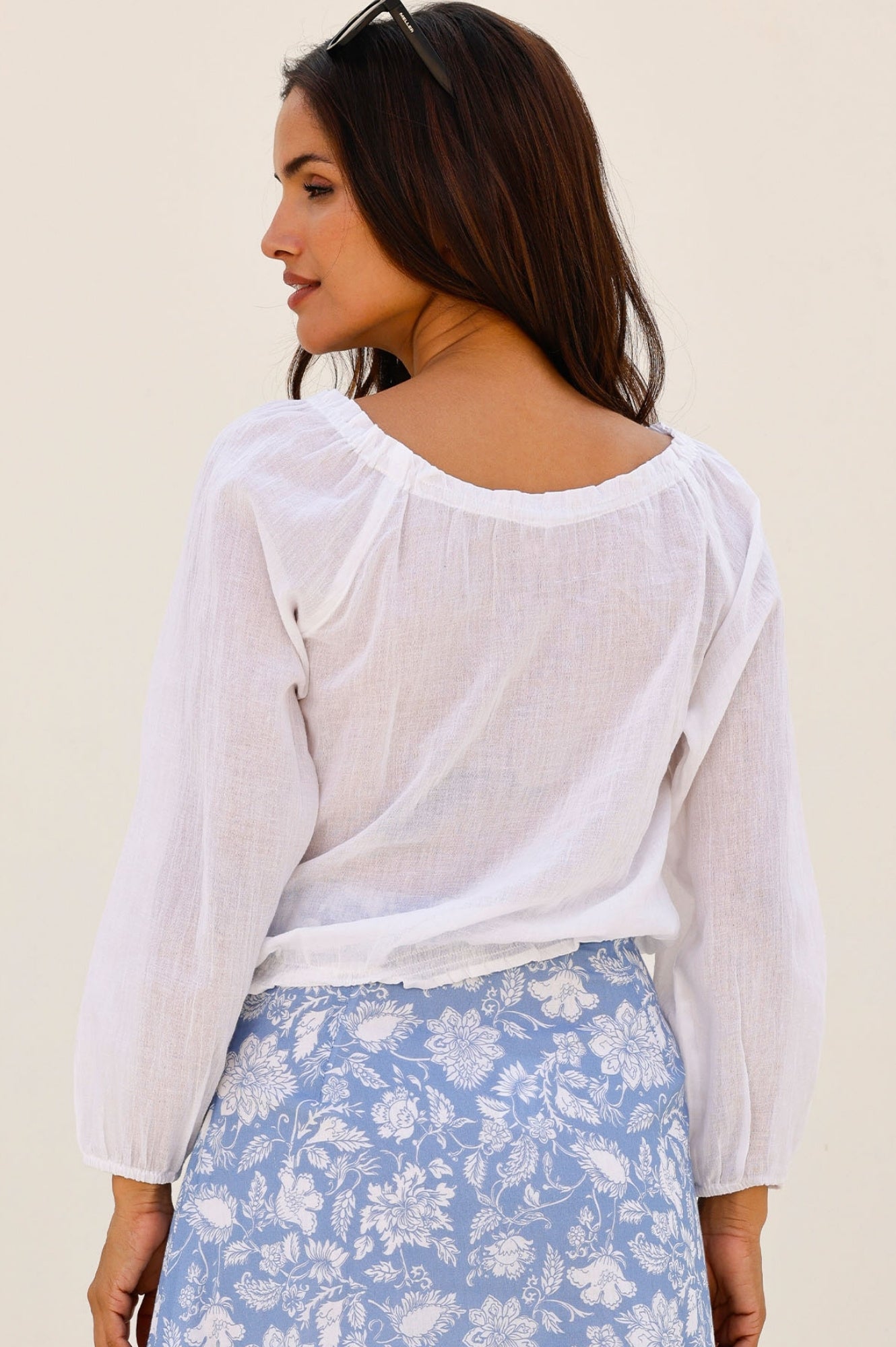 Ilana Long Sleeve Frill Organic Cotton Gauze Top for Women | Breathable White Blouse for Spring & Summer | Casual Boho Shirt for Beach, Date Night & Outdoor Activities