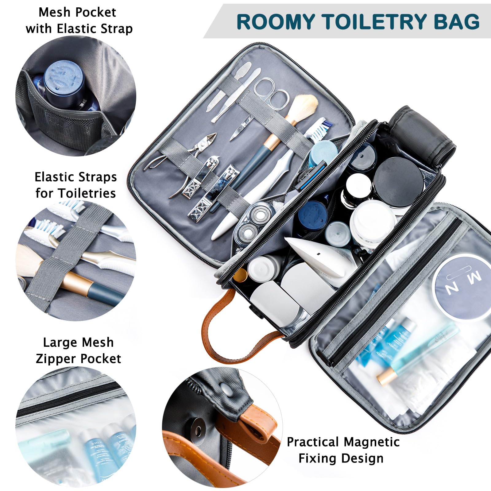BAGSPRITE Large Waterproof Hanging Toiletry Bag for Men & Women - Travel Makeup Cosmetic Organizer with Hook - Ideal for Bathroom, Gym, Camping & Airplane Carry-On Essentials