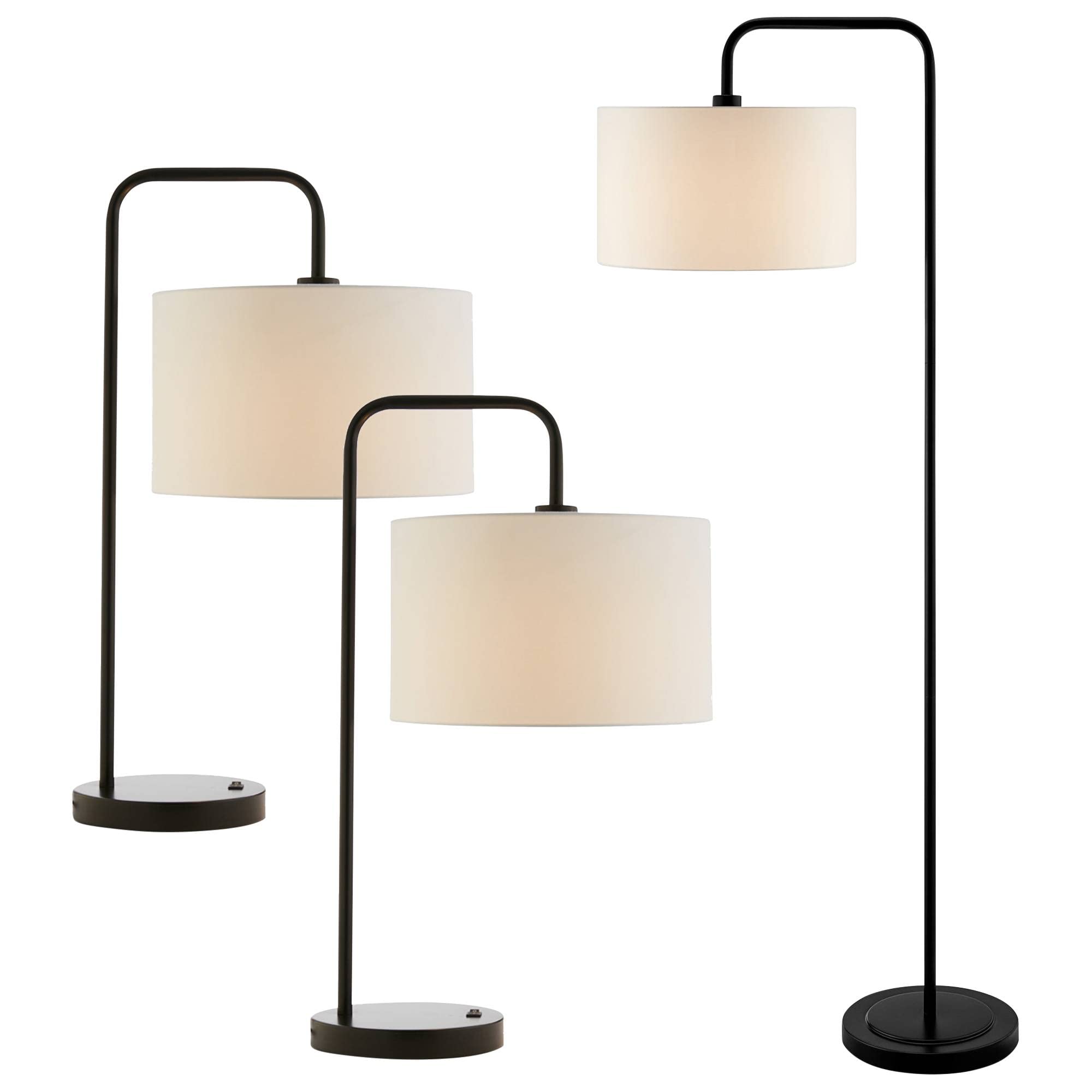 Lite Source Orea Matte Black Metal Floor Lamp and Table Lamp Set of 3 - Modern Lighting for Living Room, Bedroom & Office Decor