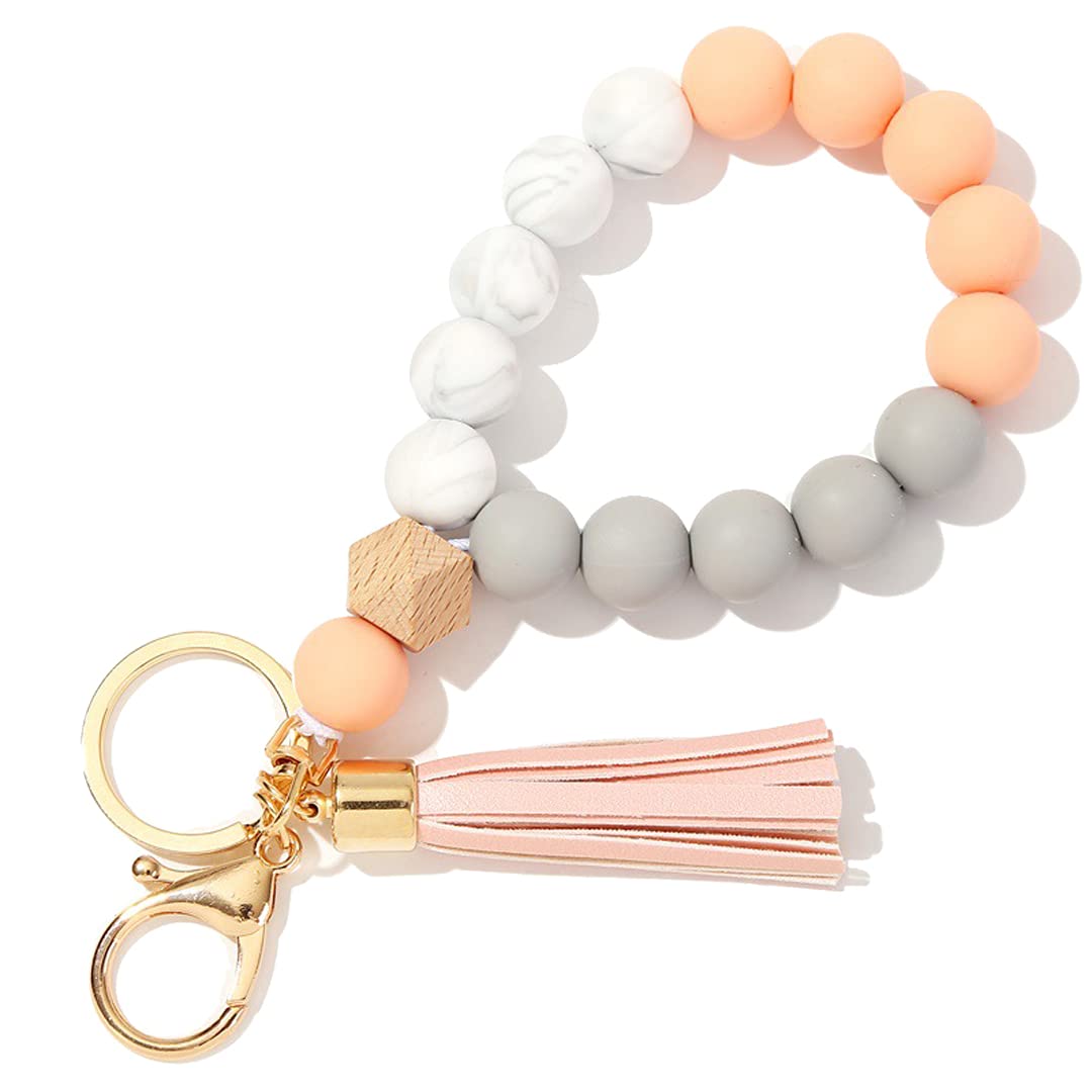 Colorful Silicone Beaded Keychain Bracelet for Women & Girls - 9 Stylish Colors, Wristlet Key Holder for Car Keys, Purse, Backpack - Perfect for Everyday Use, Gifts, and Travel Accessories