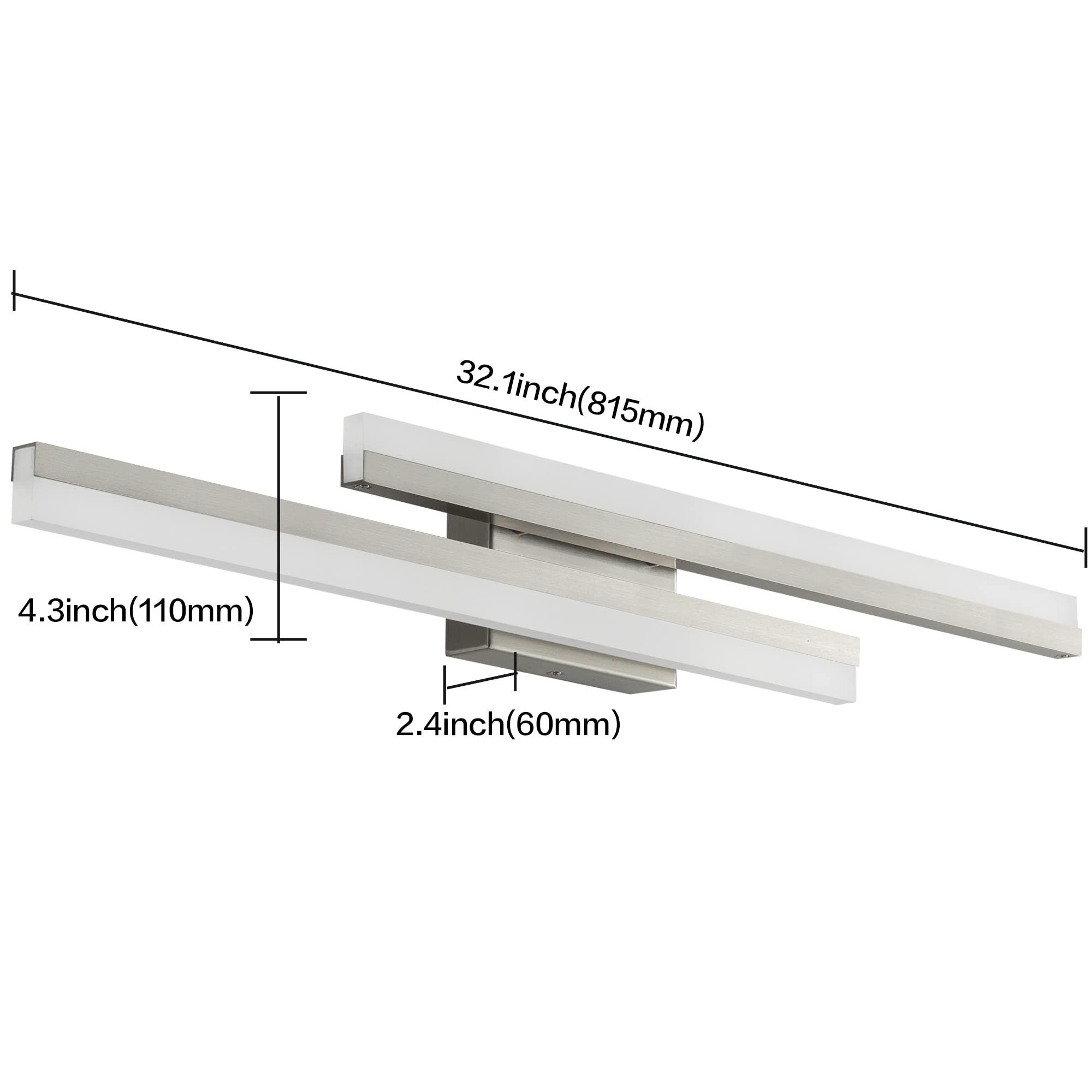 32 Inch Modern LED Vanity Light Fixtures for Bathroom - Brushed Nickel Bathroom Lighting with 6000K Cool White - Perfect for Makeup, Shaving & Spa-Like Ambiance