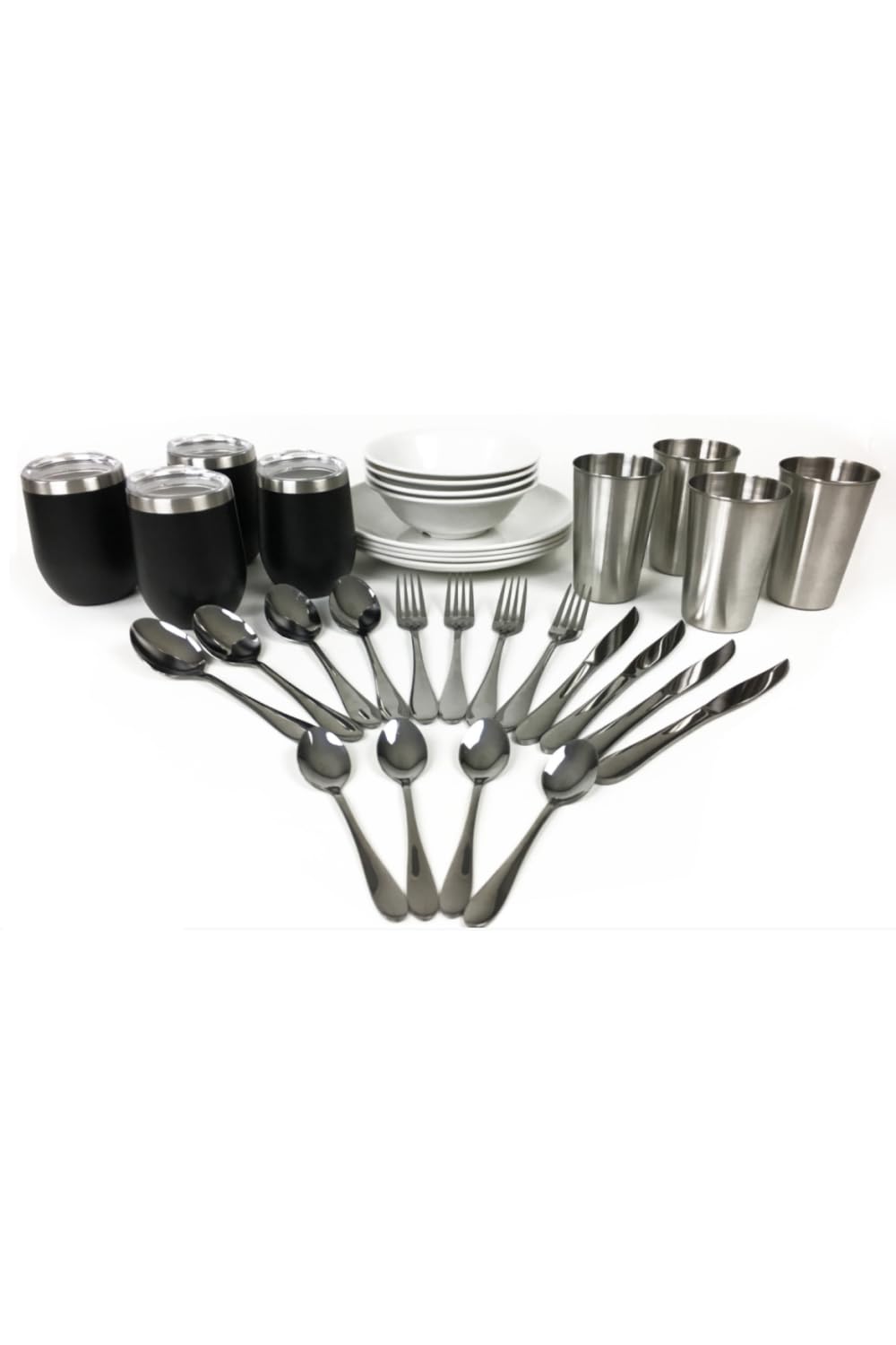 Premium Camping Dinnerware Set - 4-Piece Plates, Cups & Bowls with Cutlery (Knives, Spoons, Forks) | Lightweight Durable Mess Kit for Outdoor Adventures, Picnics, RV Trips & Backpacking | BPA-Free Eco-Friendly Tableware