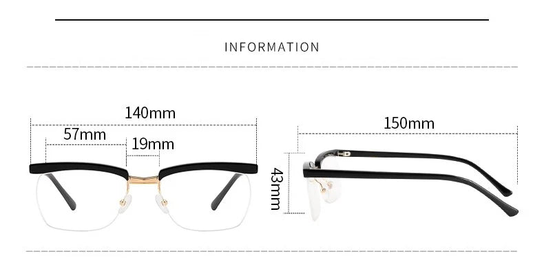 Stylish Black Acetate Semi-Rimmed Square Eyeglasses for Men - Trendy Brow Line Design TH001 | Perfect for Work, Reading & Fashion Accessories