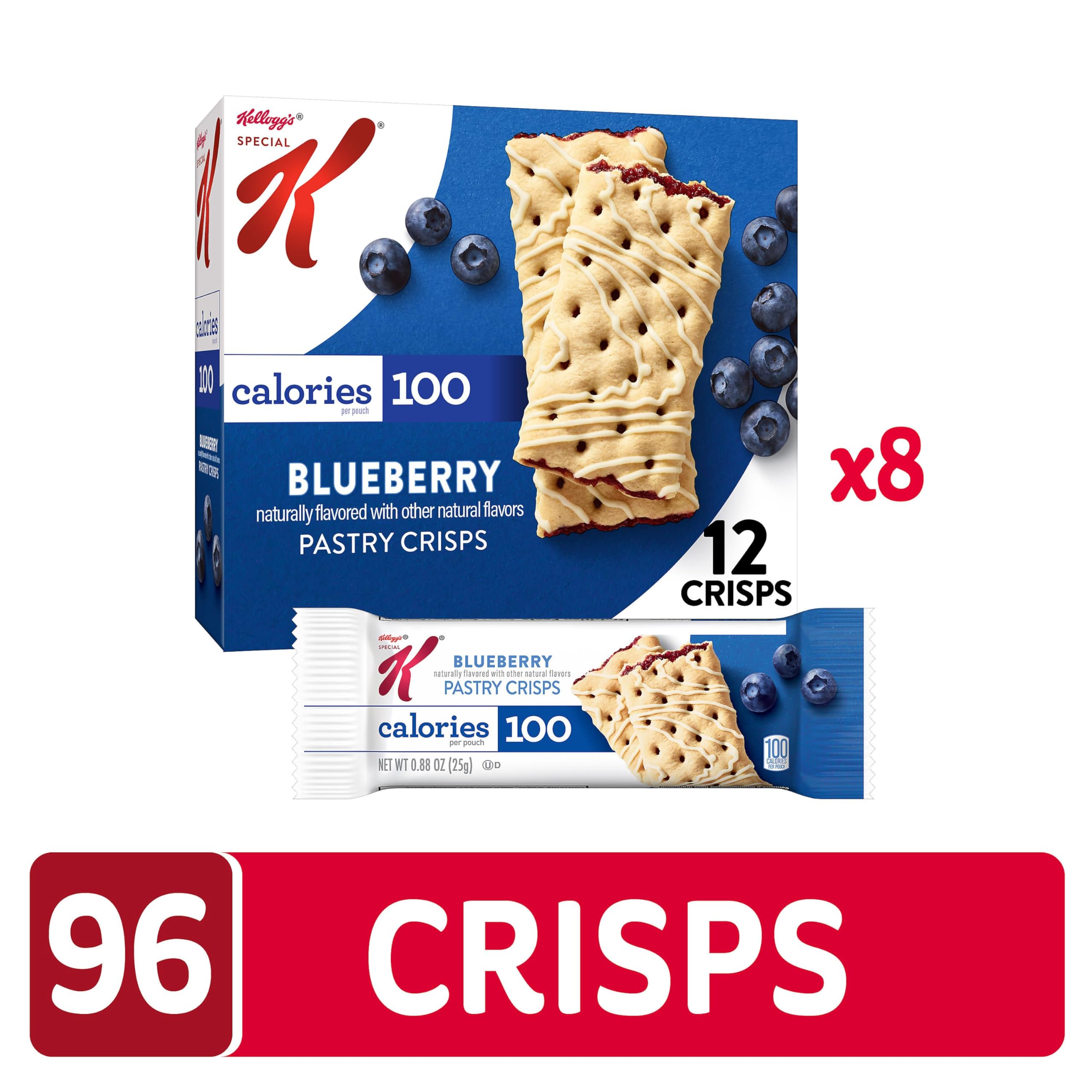 Special K Bar Pastry Crisps - 100 Calorie Blueberry Breakfast Bars (8 Boxes, 96 Count) | Healthy On-the-Go Snack for Work, School & Travel