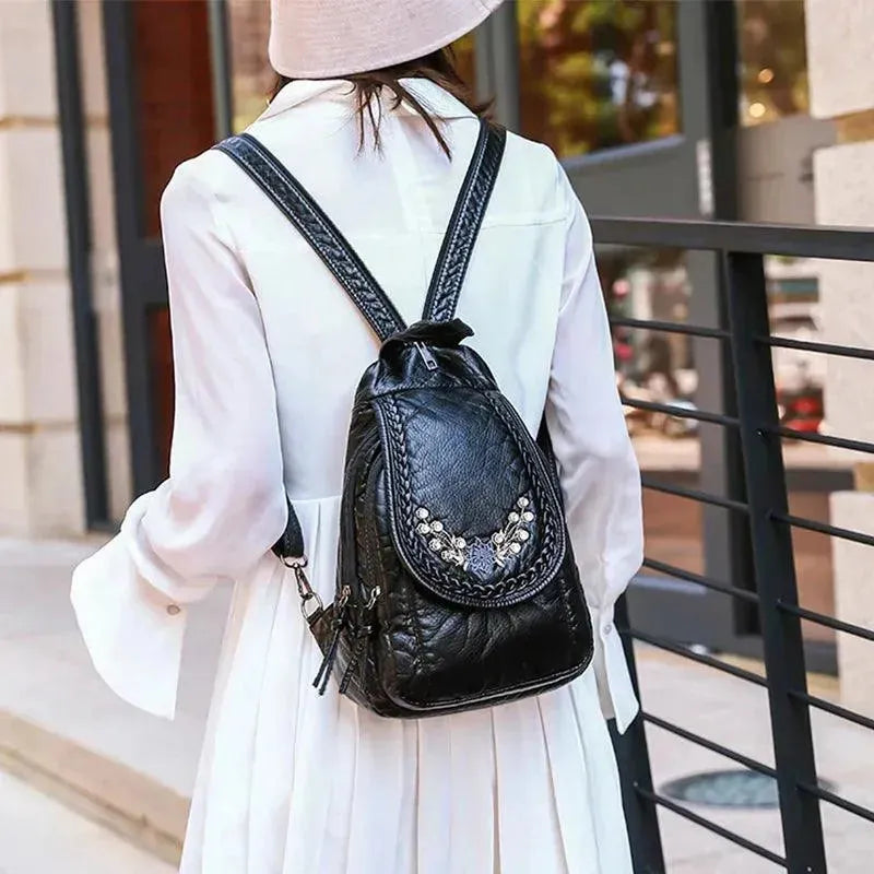 Soft Washed Leather Women's Backpack - Stylish & Durable Handbag for Work, Travel & College | Fashionable Everyday Purse for Commuting & Shopping