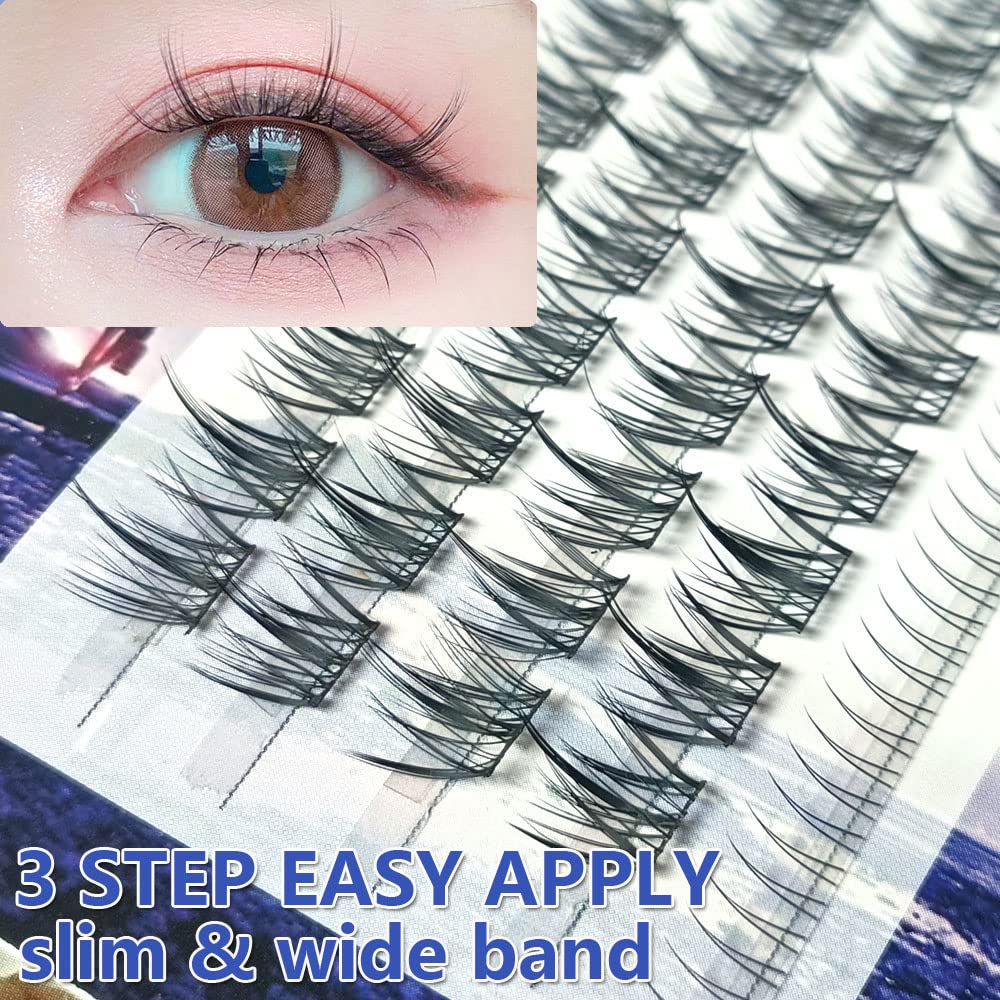 3 Steps Individual Eyelashes - Slim Wide Band Easy Apply Fish Tail A Shape Fairy Lash Extensions | Segmented Cluster Lashes for Volume & Length (Mix) | Perfect for Bridal, Party & Special Occasion Makeup