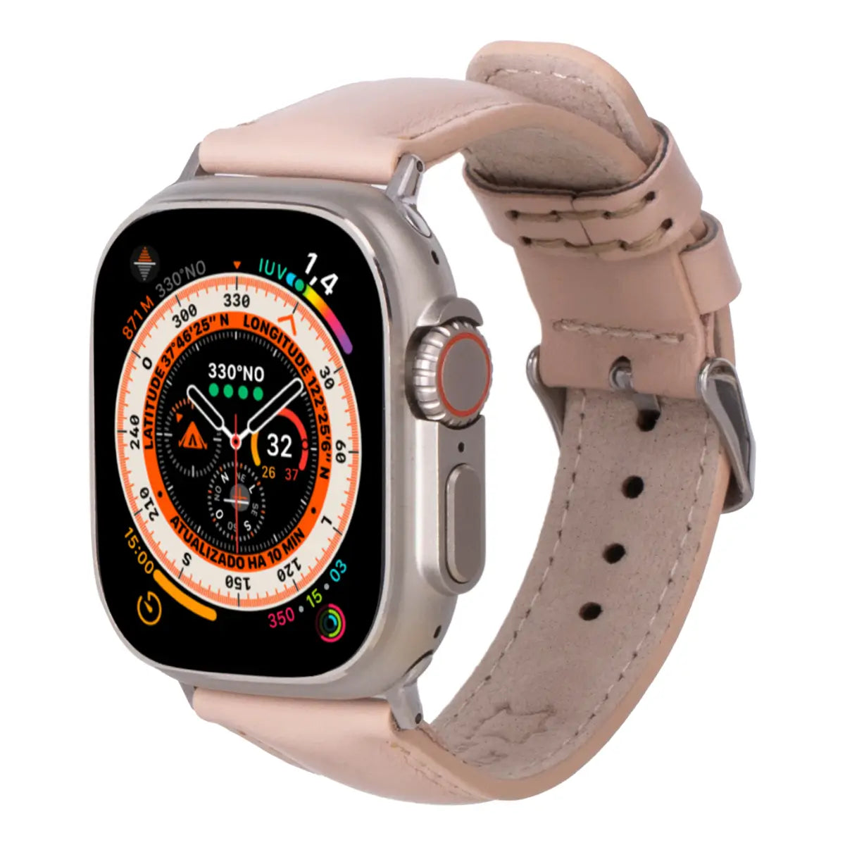 Soft Nude Pink Genuine Leather Apple Watch Band - Stylish & Comfortable for Women, Compatible with All Apple Watch Series - Perfect for Workouts, Office & Everyday Wear