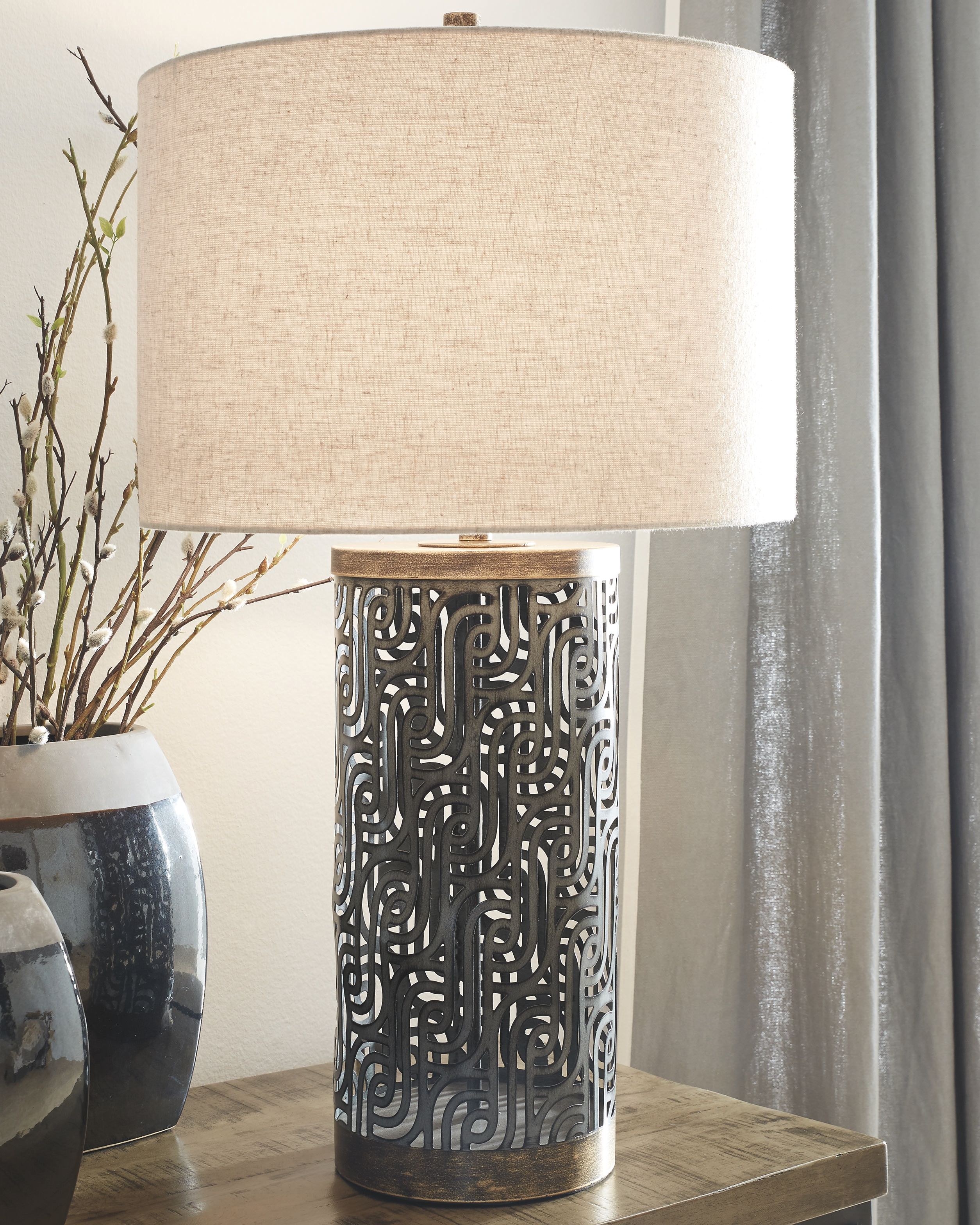 Stylish Gray & Gold Metal Table Lamp - Modern Home & Office Lighting for Bedroom, Living Room, Study Desk