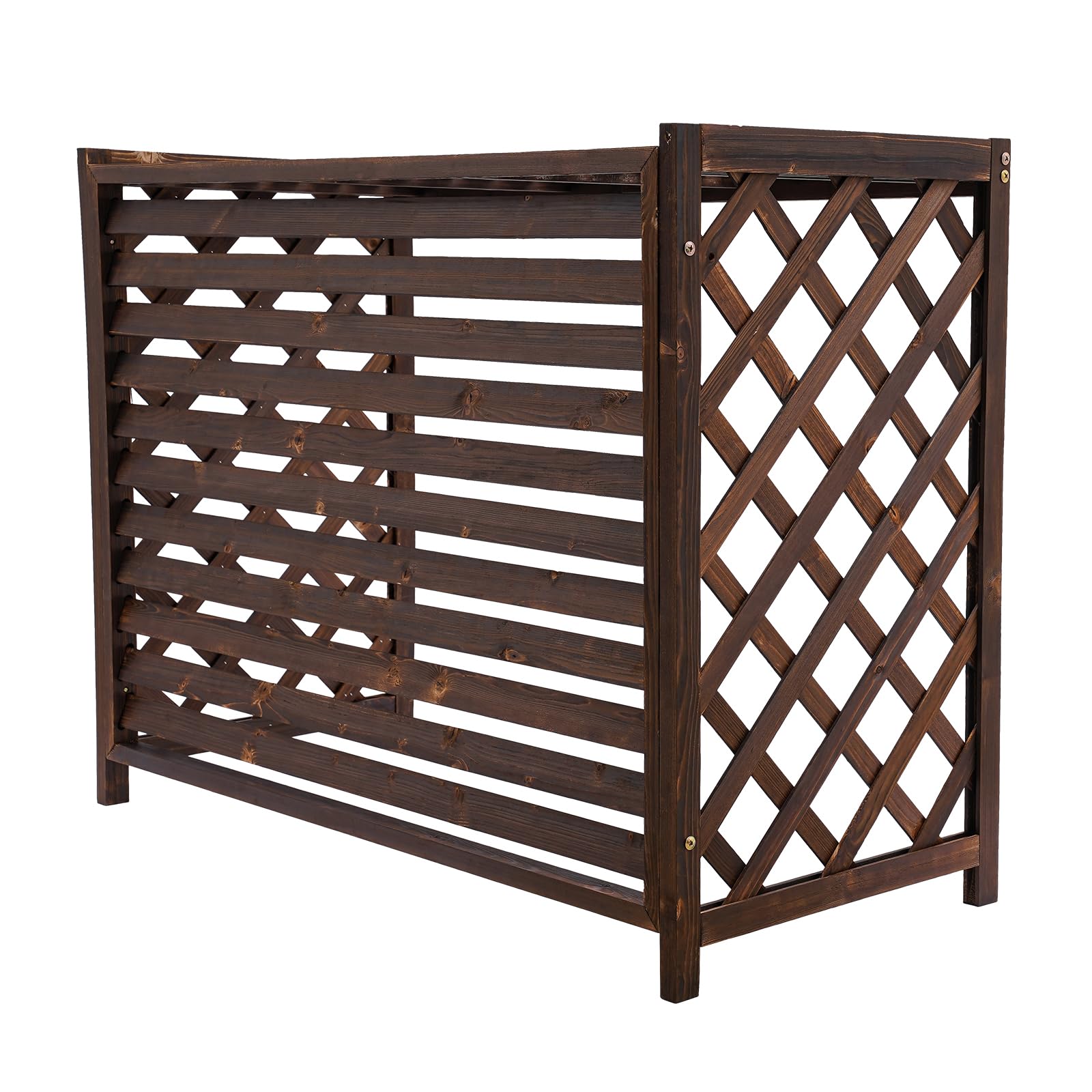 Retro Wood Air Conditioner Privacy Screen - Free Standing AC Fence for Outdoor Unit, Brown 43.31