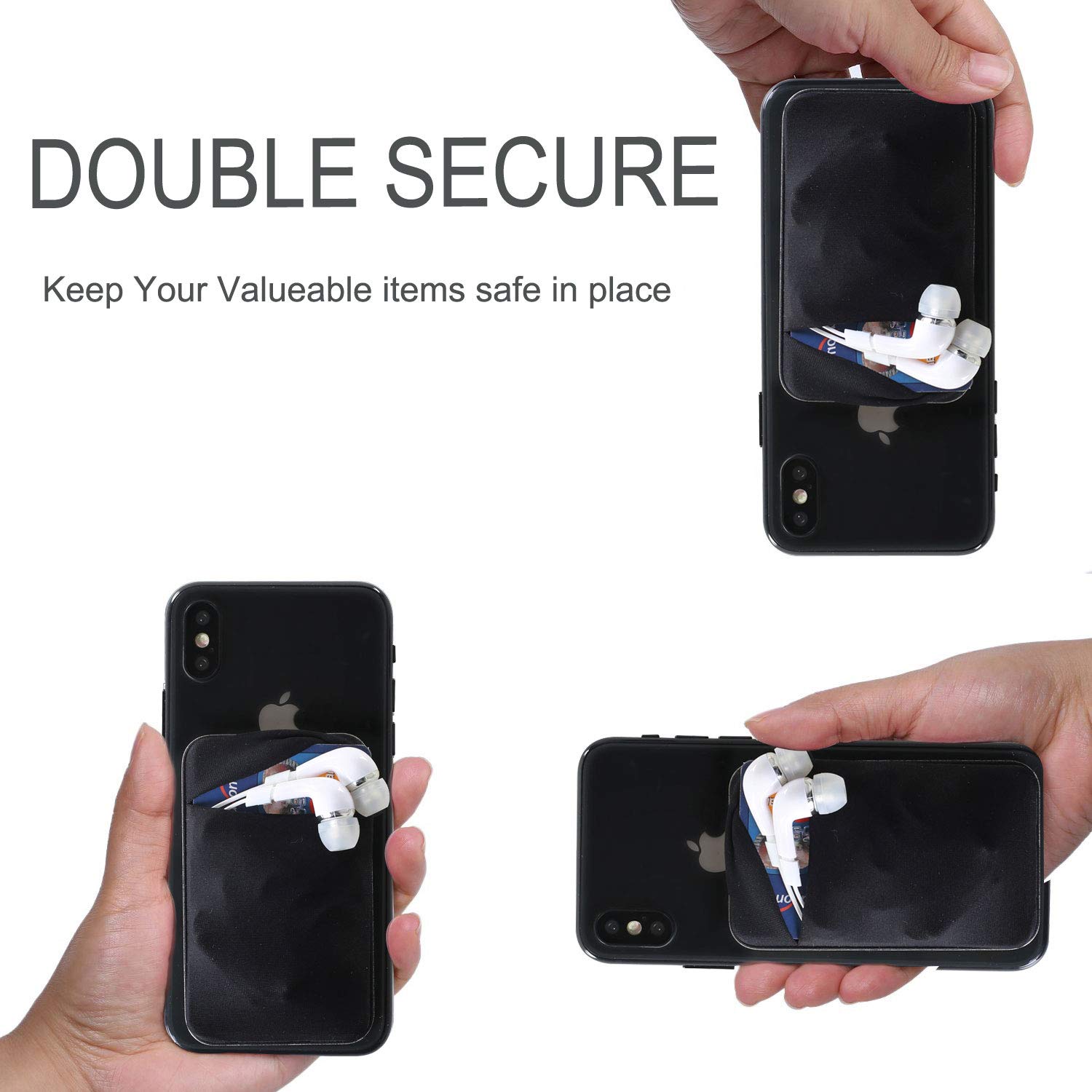 2-Pack Phone Wallet Sticker - Double Pocket Credit Card Holder for iPhone & Android - Secure ID & Card Holder for Back of Phone (Black) - Perfect for Travel, Shopping & Everyday Use