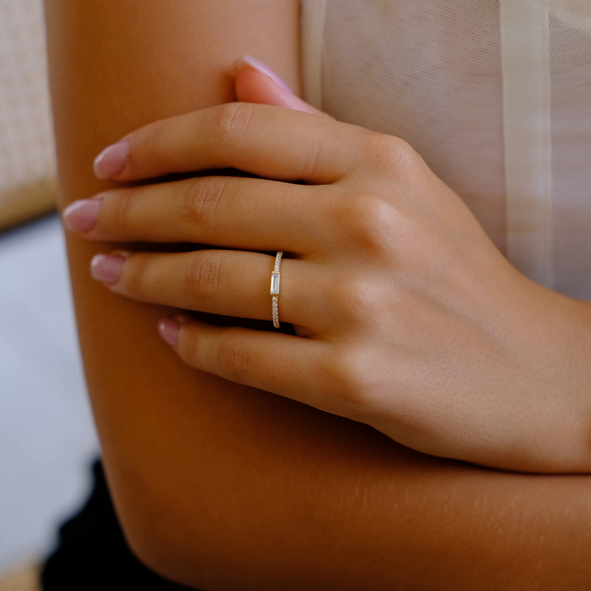 Dainty Emerald Cut CZ Wedding Band Ring for Women - Anniversary & Stacking Jewelry Gift