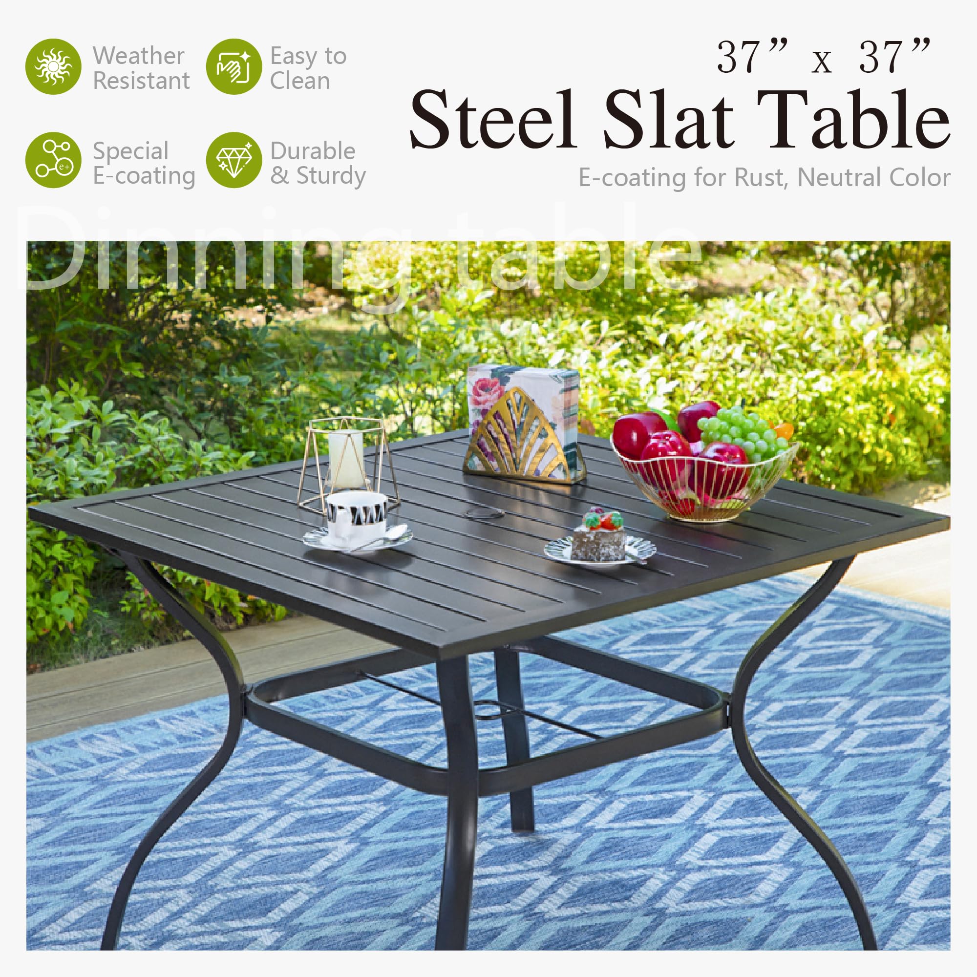 Sophia & William 5-Piece Outdoor Patio Dining Set - Foldable Textilene High-Back Chairs & Square Metal Table with Umbrella Hole - Grey - Perfect for Backyard, Garden, Poolside & BBQ Gatherings
