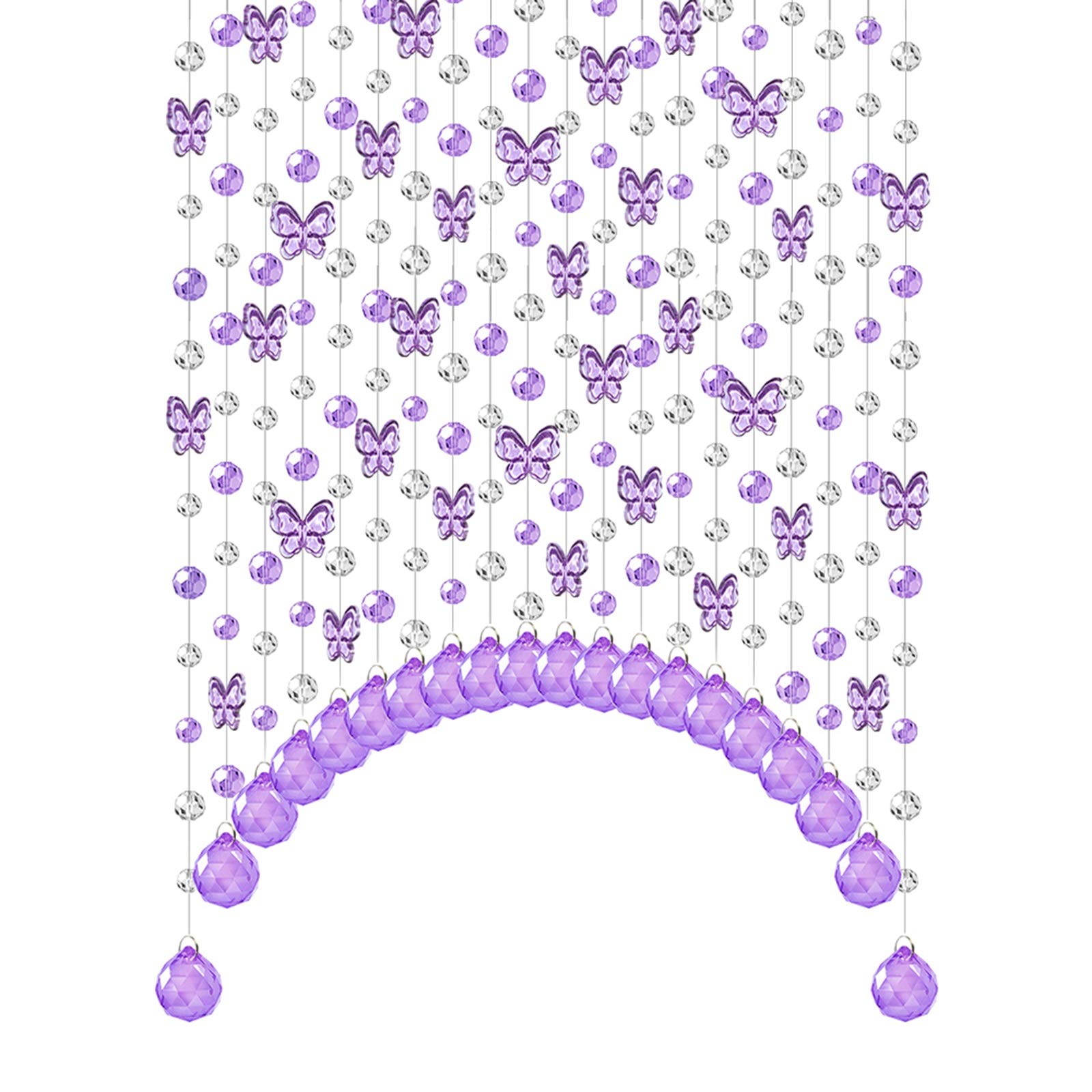 CHAXIA Purple Crystal Butterfly Beaded Door Curtain - 40 Strands 120cm Width Customizable Room Divider for Living Room, Bedroom & Entrance - Boho Home Decor, Feng Shui Partition Curtain for Positive Energy Flow