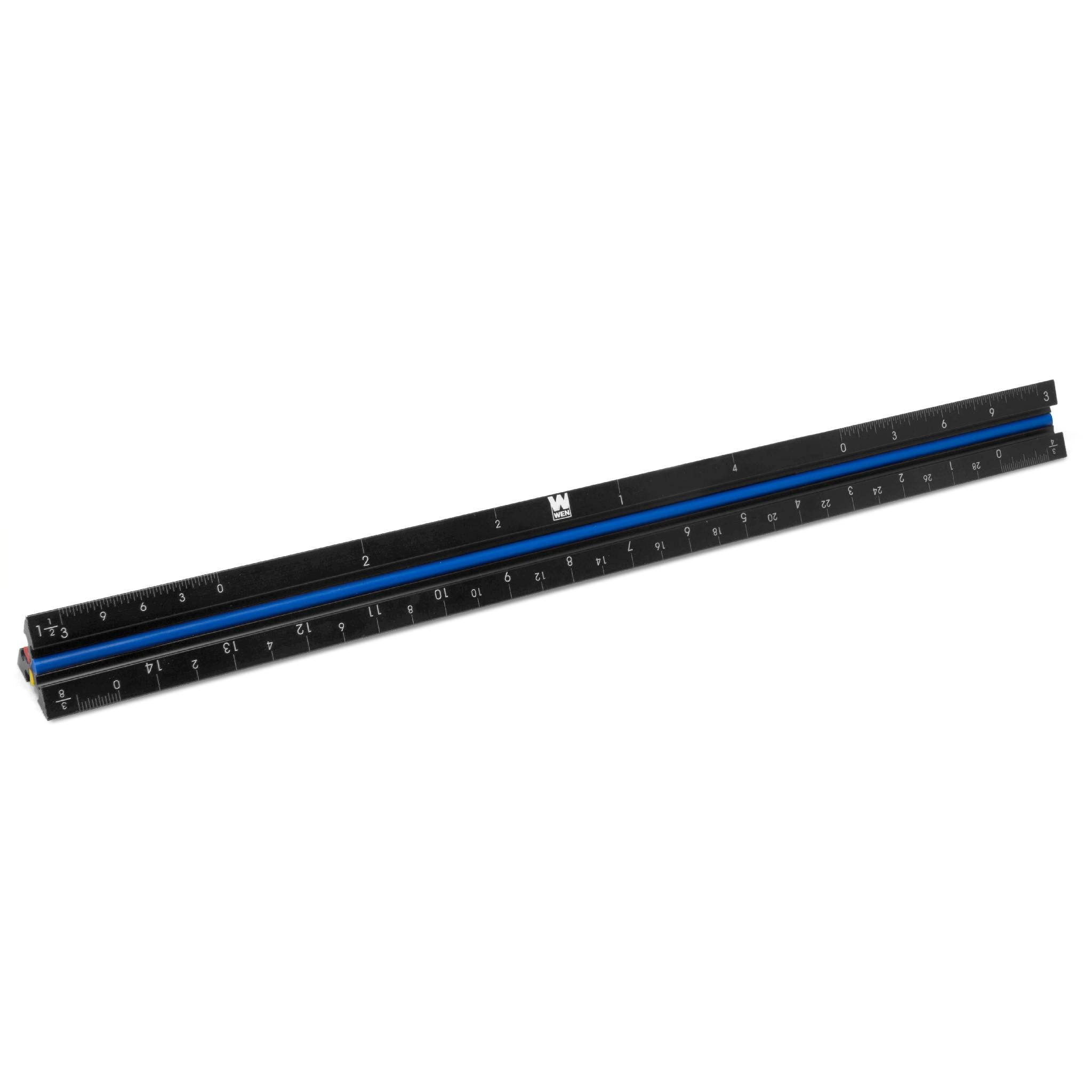 WEN ME333R 12 Inch Aluminum Triangular Architect Ruler with Laser Etched Imperial Scales - Perfect for Drafting, Engineering & Technical Drawing