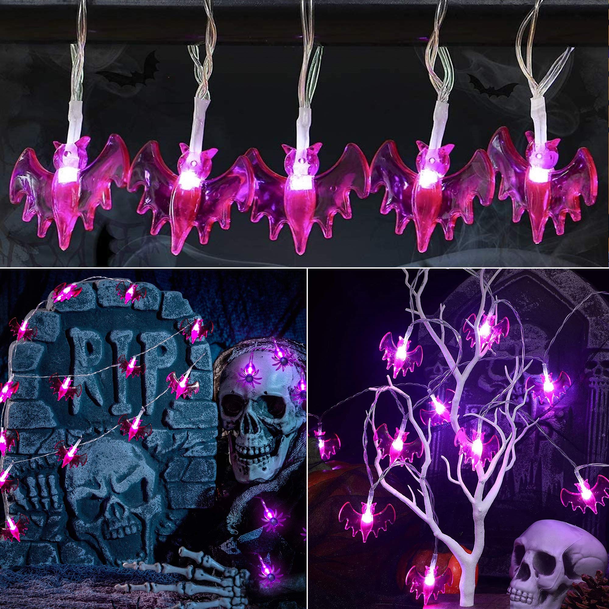 Halloween String Lights - Pumpkin, Bat & Ghost Decorations - 3x20 LED Lights - 10ft Battery Operated for Indoor & Outdoor Use - Perfect for Party, Yard & Home Decor