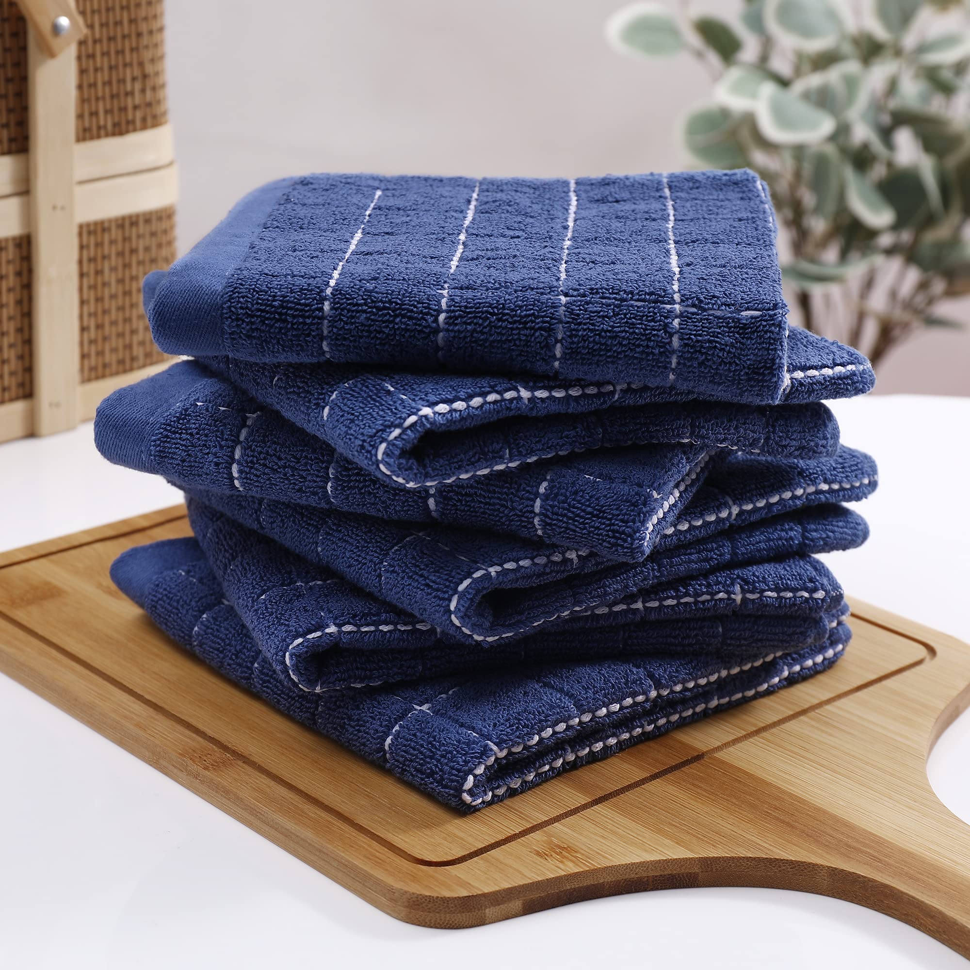 Homaxy 100% Cotton Dish Cloths - Ultra Soft Absorbent Kitchen Towels for Drying Dishes, 6 Pack - Navy Blue