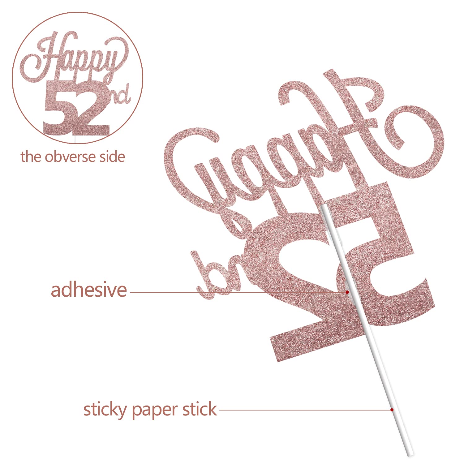 LINGTEER Happy 52nd Birthday Cake Topper - Cheers to 52 Years Old Party Decorations - Perfect for Birthday Cakes, Cupcakes & Dessert Table Centerpieces
