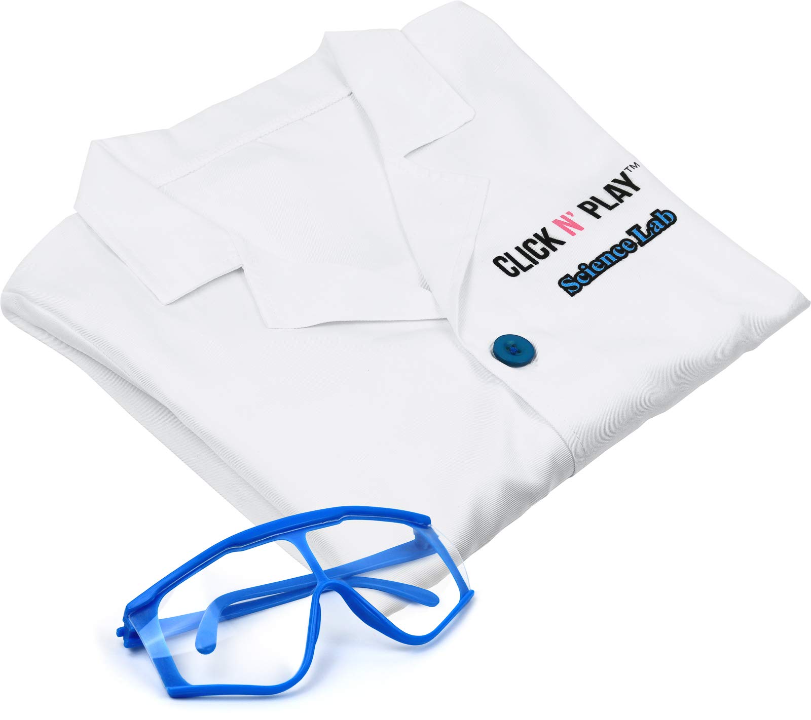 Click N' Play Kids Science Lab Coat Costume Set - White Lab Coat with Goggles & Name Tag - Perfect for STEM Role Play, Science Fair & Halloween Dress Up