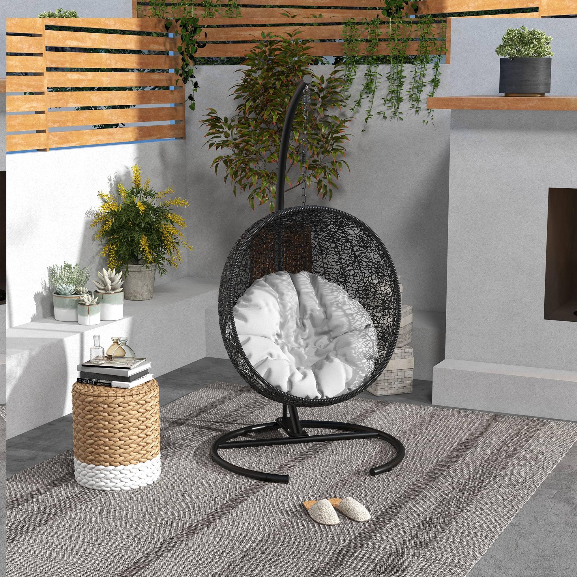 Outsunny Black Hanging Hammock Chair Stand with Round Base - Sturdy Frame for Hammock Chairs, Egg Chairs & Porch Swings - Indoor/Outdoor Use for Patio, Garden, Balcony & Living Room Relaxation