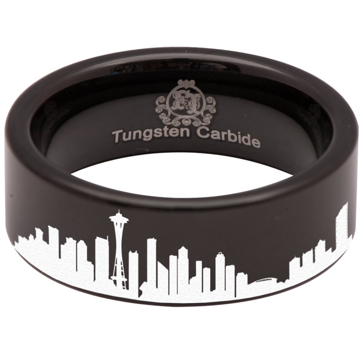 Premium Tungsten Carbide Seattle Skyline Ring - 8mm Wedding Band for Men & Women - Durable Anniversary Gift for Couples - Perfect for Engagements, Weddings & Special Occasions
