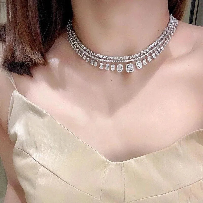 18K White Gold Diamond Necklace for Women - 10ct Natural Sparkling Diamonds, Elegant Luxury Wedding & Engagement Jewelry - Perfect for Anniversary Gifts, Bridal Party & Special Occasions