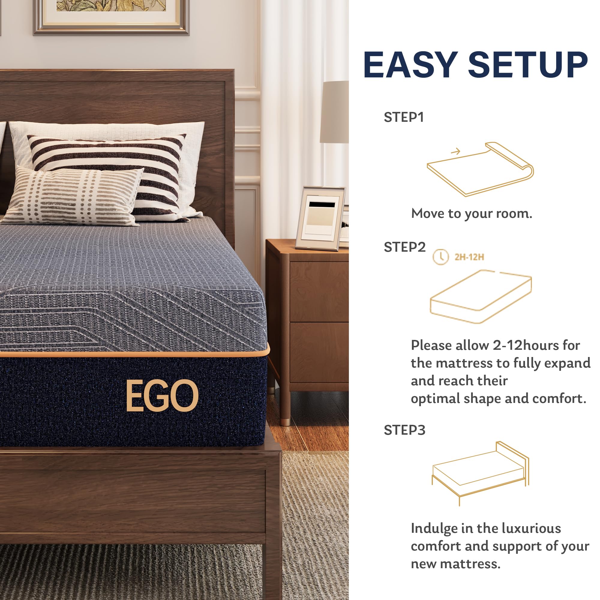 EGOHOME 12 Inch Queen Mattress - Copper Gel Cooling Memory Foam Mattress for Back Pain Relief, Therapeutic Double Mattress Bed in a Box, CertiPUR-US Certified (60x80x12, Black) | Perfect for Hot Sleepers & Pressure Relief in Bedrooms, Guest Rooms & Apartments