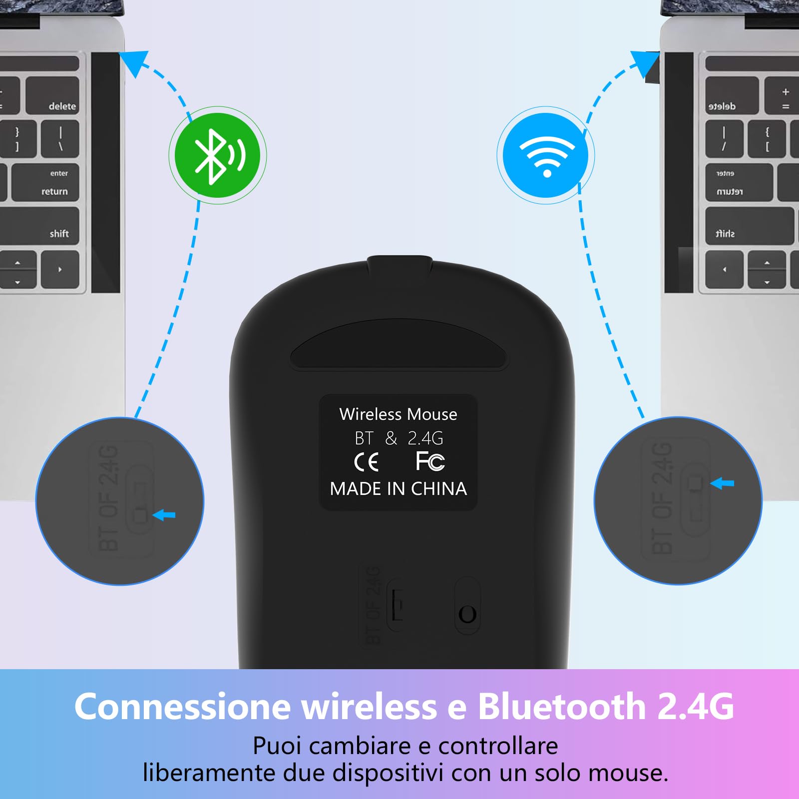 Rechargeable Wireless Gaming Mouse with Bluetooth & 2.4GHz USB Receiver, 7 RGB Colors for PC, Laptop, Mac, Notebook - Compatible with Windows & Android - Perfect for Gaming, Office Work & Travel