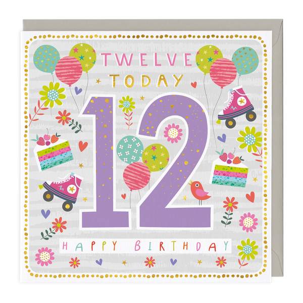 Whistlefish 12th Birthday Card - Roller Skating Party Theme - Perfect for Tweens Birthday Celebrations & Roller Rink Parties