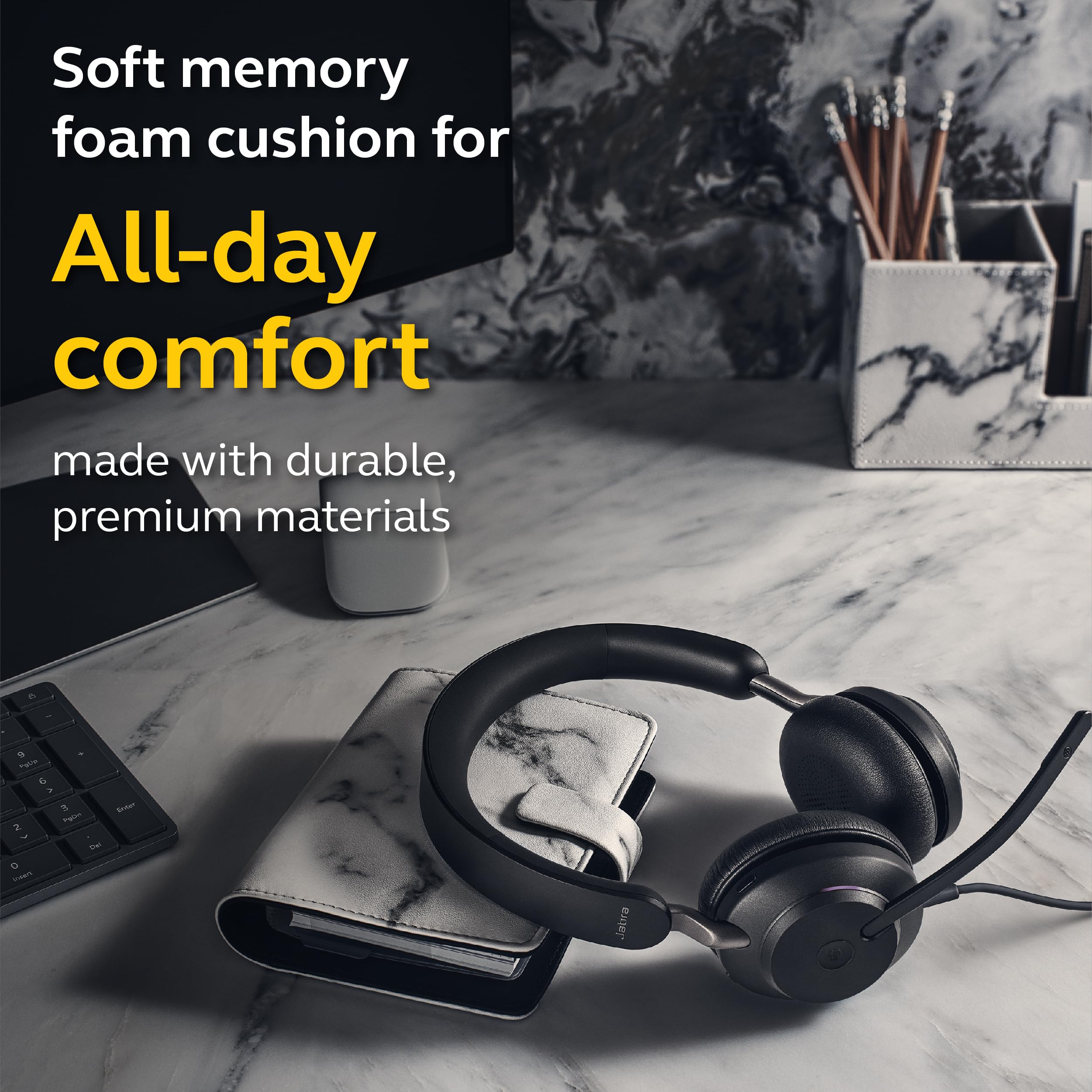 Jabra Evolve2 40 UC Wired Headphones with USB-A - Stereo Office Headset for Telework, Calls & Music | All-Day Comfort & Passive Noise Cancelling | UC-Optimized for Microsoft Teams, Zoom | Perfect for Remote Work & Online Meetings