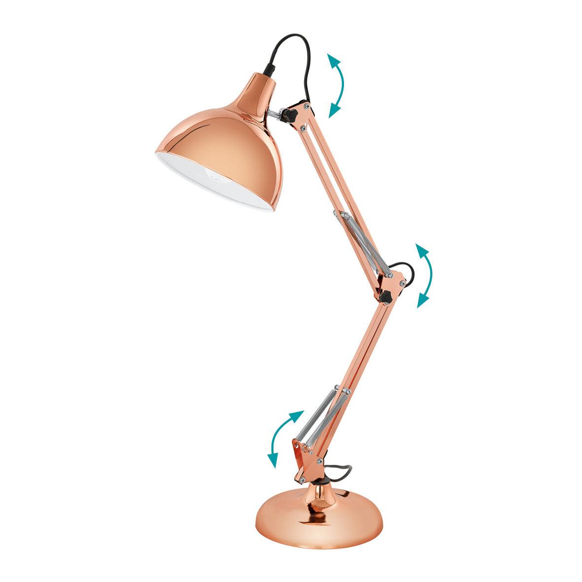 Eglo Borgillio Adjustable Desk Lamp - Copper Finish, Modern LED Office Light for Home & Workspace, Perfect for Reading, Studying & Task Lighting