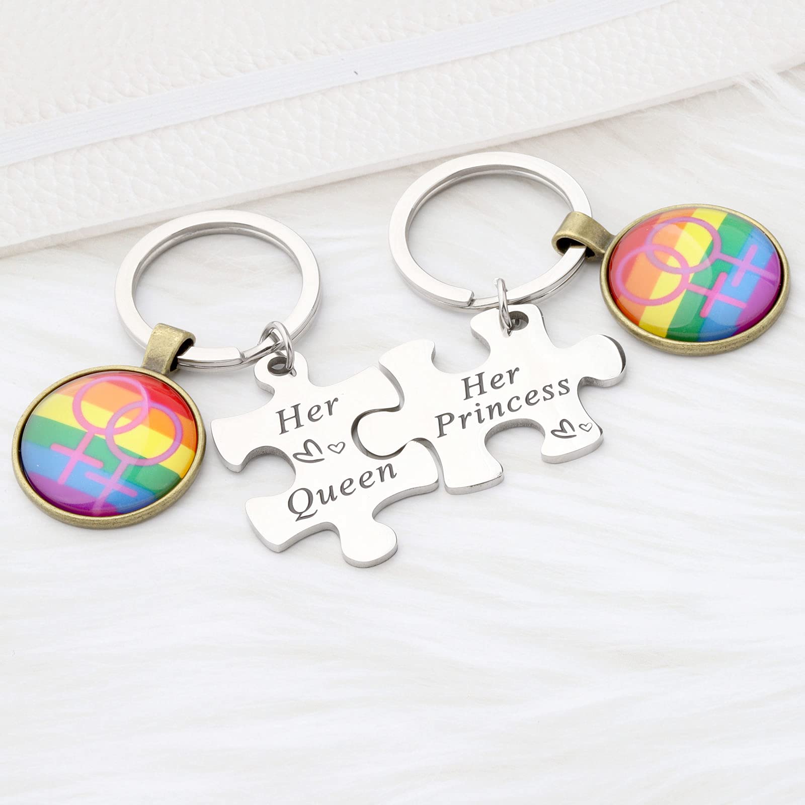 LGBTQ+ Lesbian Keychain Set - Her Princess & Her Queen Couple Keychains - Perfect for Anniversary, Wedding & Pride Gifts - Great for Everyday Carry, Key Rings & Special Occasions