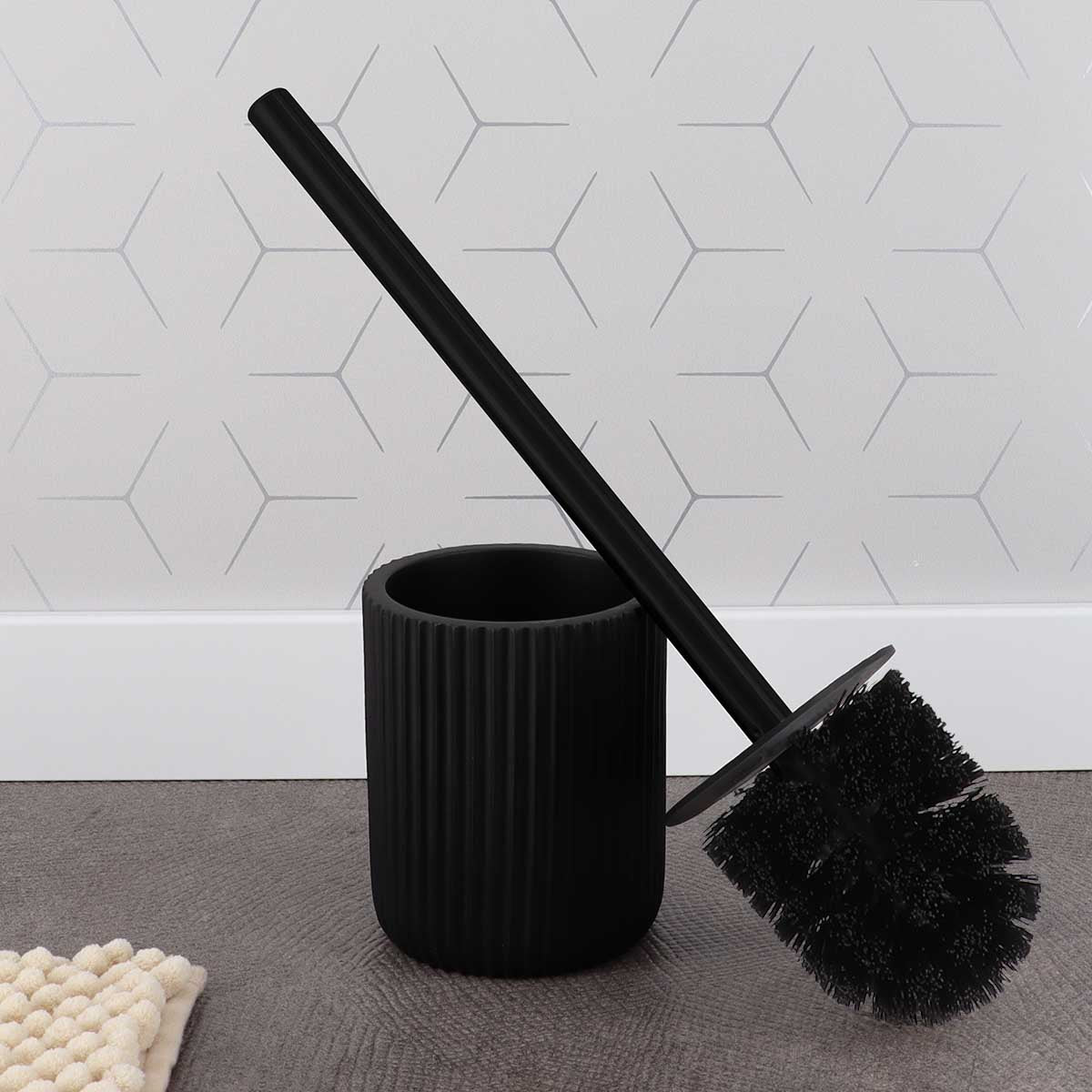 Black Striped Polyresin Toilet Brush - Durable Bathroom Cleaning Tool for Home, Hotel & Office Use