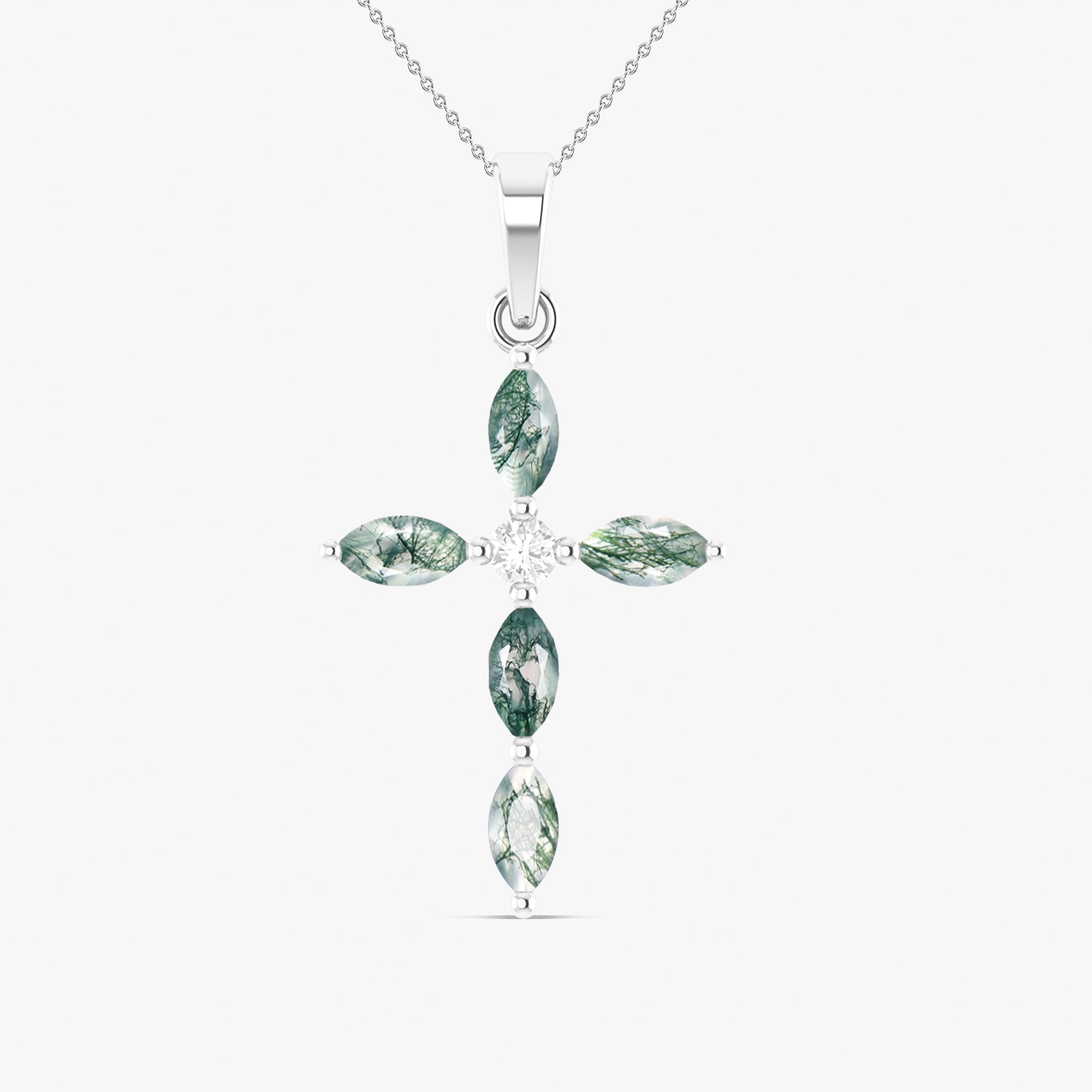 Natural Moss Agate Marquise Pendant Necklace - Healing Crystal Jewelry for Women, Elegant Dainty Necklace for Everyday Wear, Gift for Her, Spiritual Protection & Positive Energy