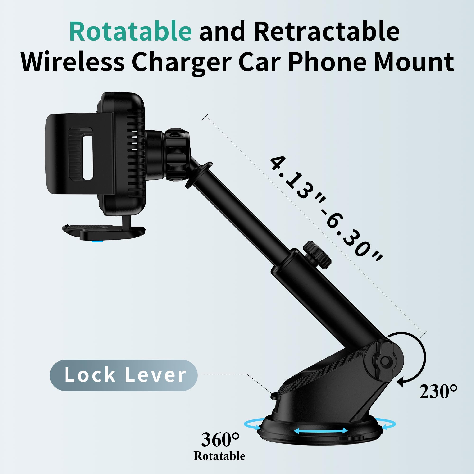 15W Dual Coil Wireless Car Charger Mount - Rotatable Phone Holder for Samsung Galaxy Z Fold 6/5/4/3/2, Z Flip, S25/S24/S23/S22 & iPhone - Fast Charging Car Accessory with Included Charger - Perfect for Commuting, Road Trips and Hands-Free Driving