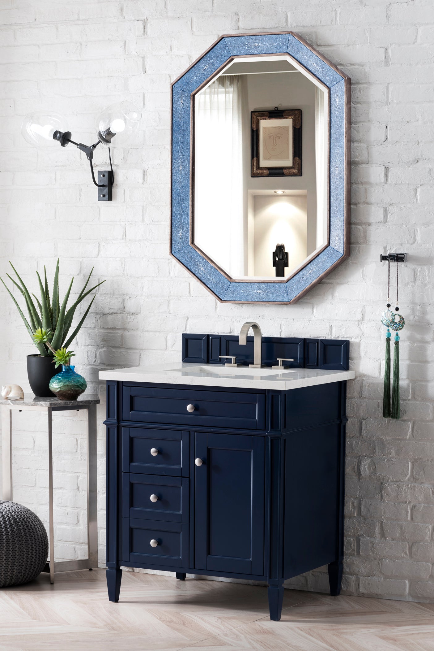Brittany 30-Inch Single Bathroom Vanity in Victory Blue with 3CM Eternal Jasmine Pearl Quartz Countertop - Perfect for Modern Master Bathrooms & Powder Rooms