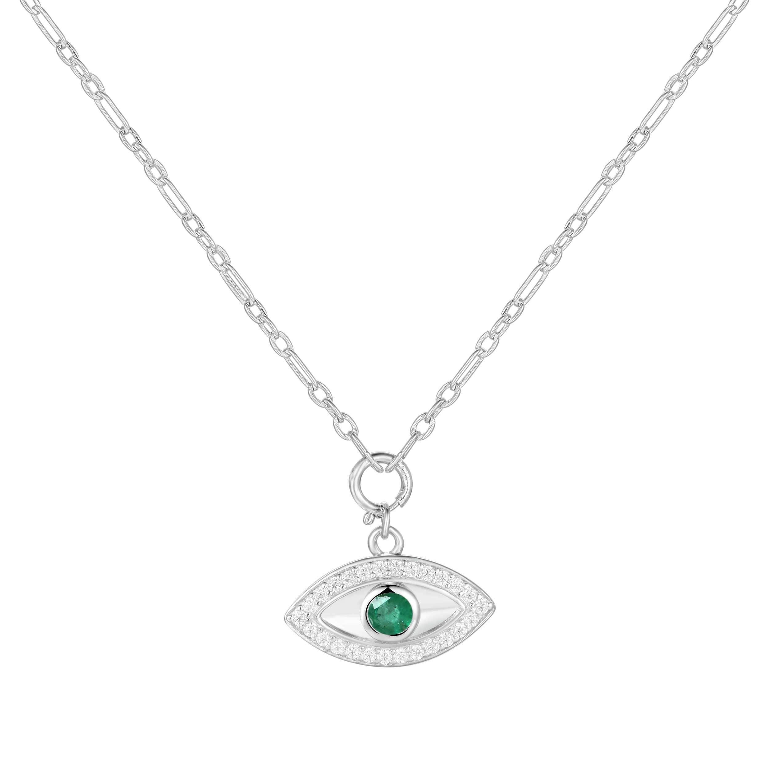Emerald Evil Eye Necklace for Women - Protection Jewelry with Green Gemstone, 925 Sterling Silver Chain | Perfect Gift for Birthday, Travel & Spiritual Healing