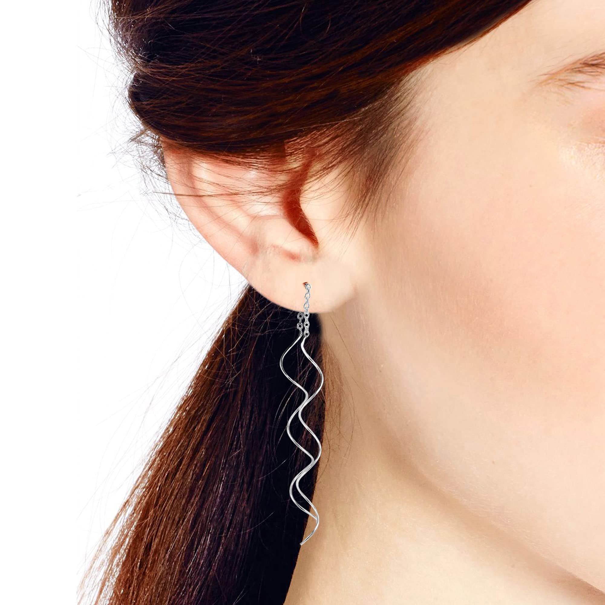 AeraVida 65mm Spiral Ear Thread Slide .925 Sterling Silver Earrings for Women | Elegant Twist Design Slide Through Earrings | Hypoallergenic & Tarnish Resistant | Perfect for Casual Wear, Parties & Gifts for Daughter, Wife, Girlfriend