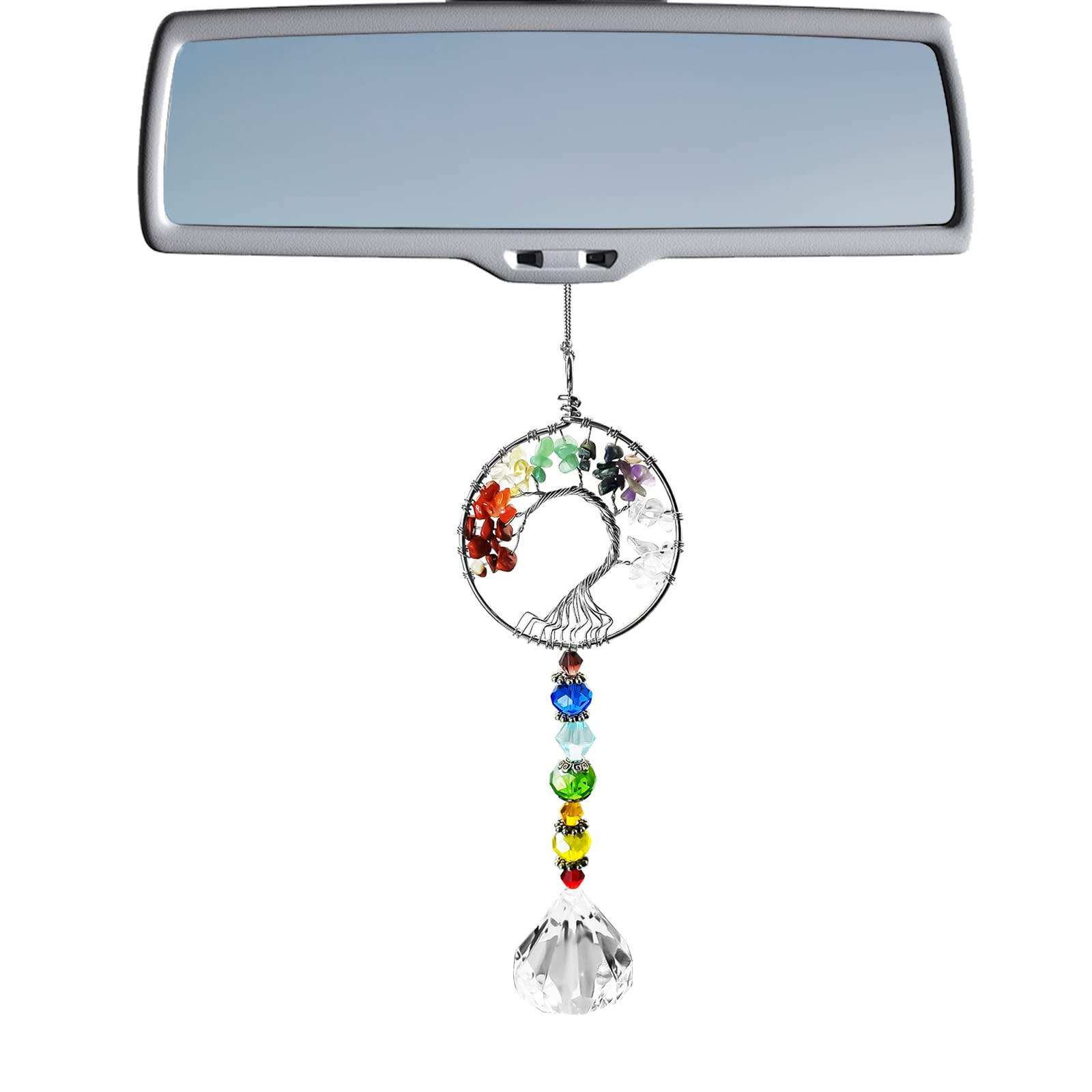 Zmoso Boho Round Tree Car Decor - Stylish Automotive Rear View Mirror Hanging Accessories for Men & Women | Perfect for Road Trips, Commuting & Car Interior Decoration
