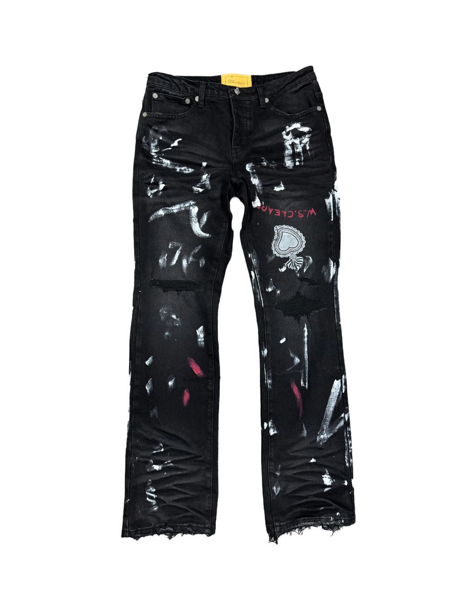 WHEN SMOKE CLEARS Painted Denim Jeans - Distressed Vintage Style Women's High Waisted Skinny Jeans for Casual Wear and Night Out