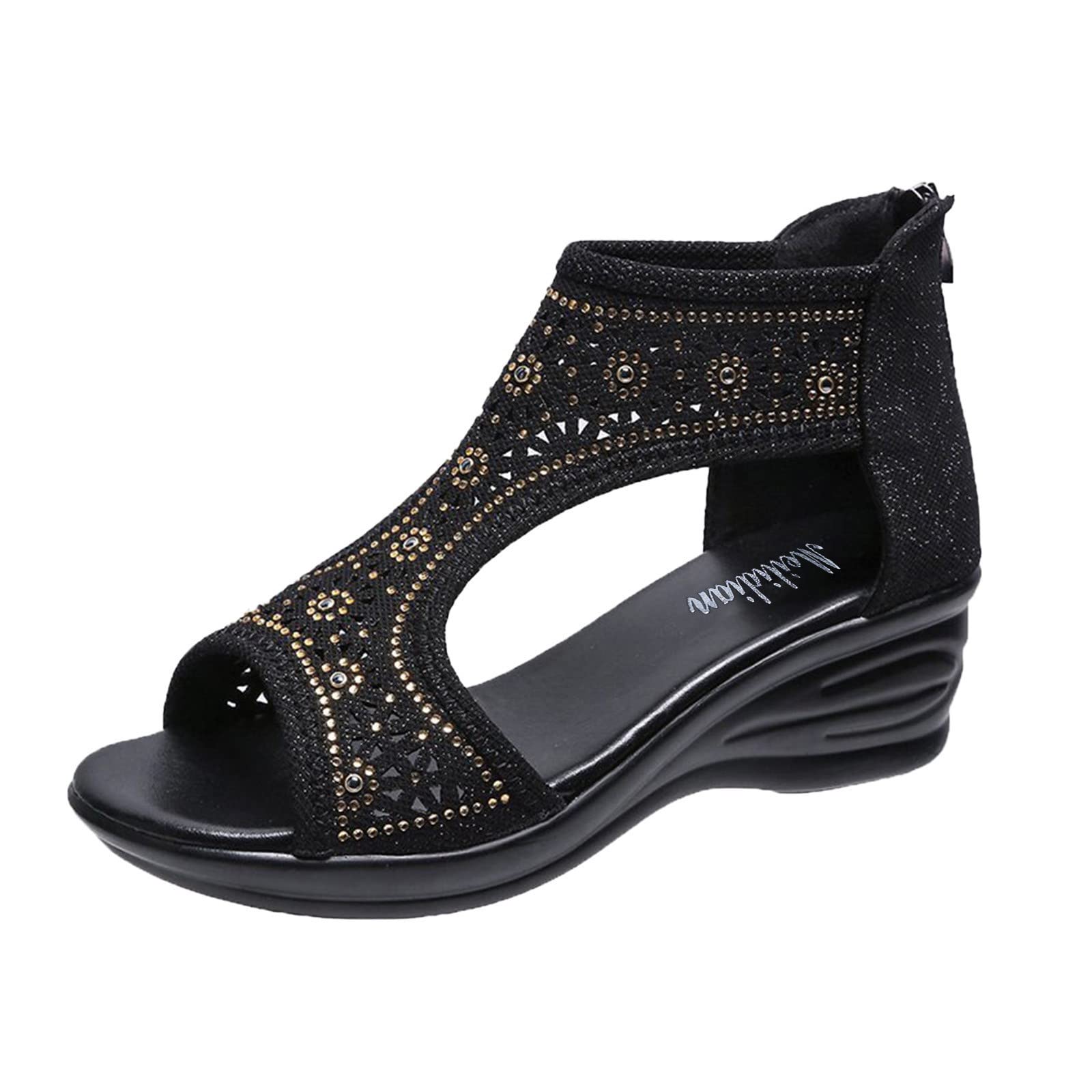 Stylish Women's Rhinestone Wedge Sandals - Summer Roman Zipper Platform Sandals for Ladies | Perfect for Beach, Parties & Casual Outings